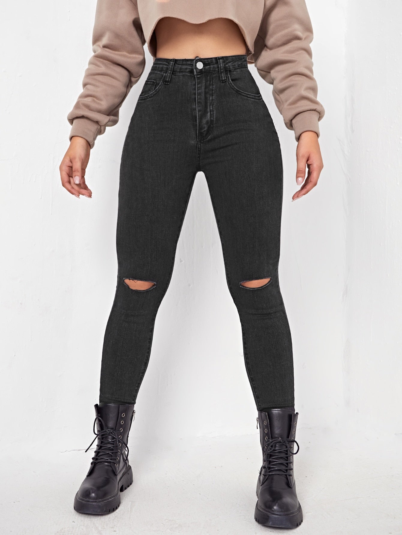 Blugi dama, Talie Inalta, Cu Rupturi, Croiala Skinny