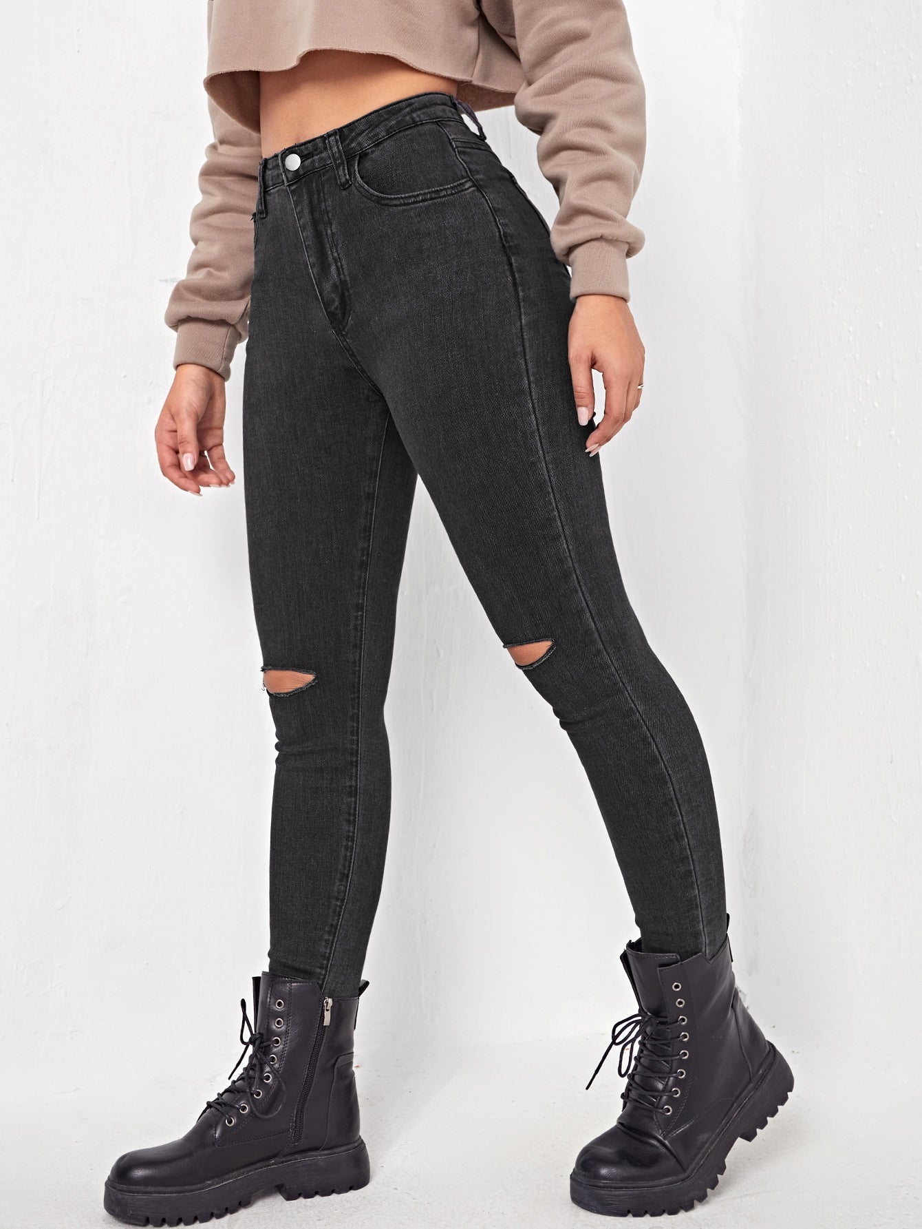 Blugi dama, Talie Inalta, Cu Rupturi, Croiala Skinny