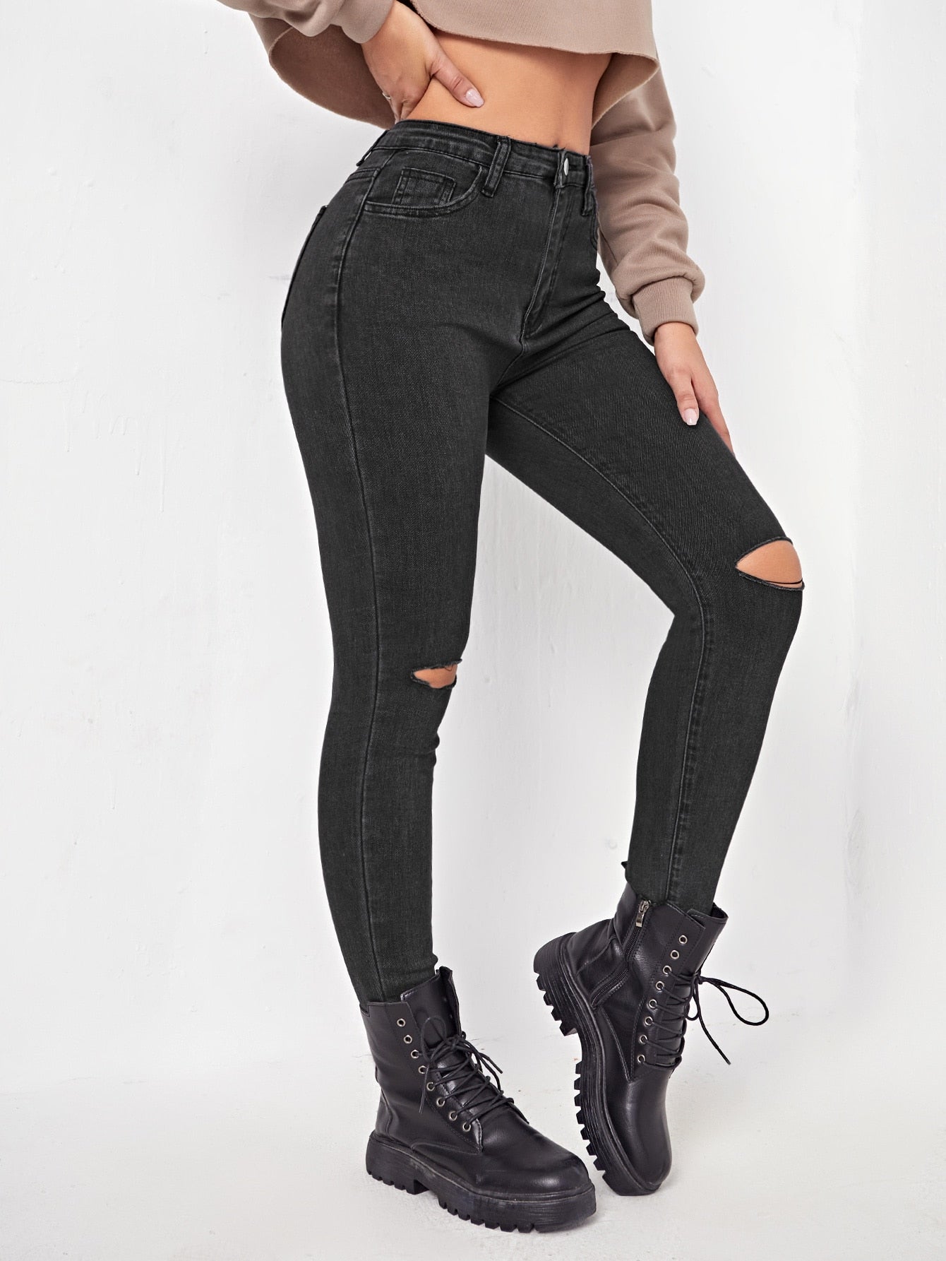 Blugi dama, Talie Inalta, Cu Rupturi, Croiala Skinny