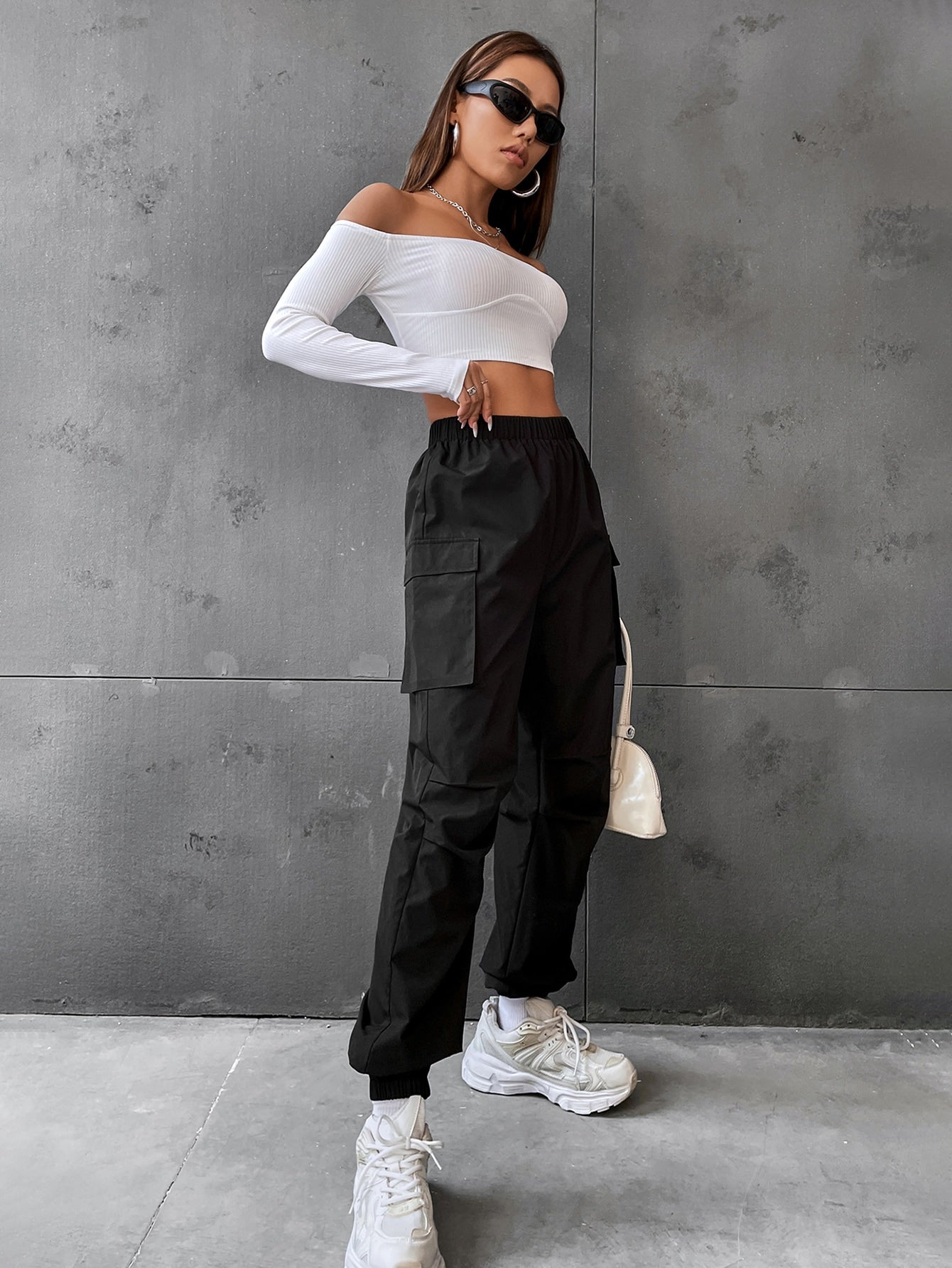 Pantaloni Cargo Dama, Talie Inalta Elastica