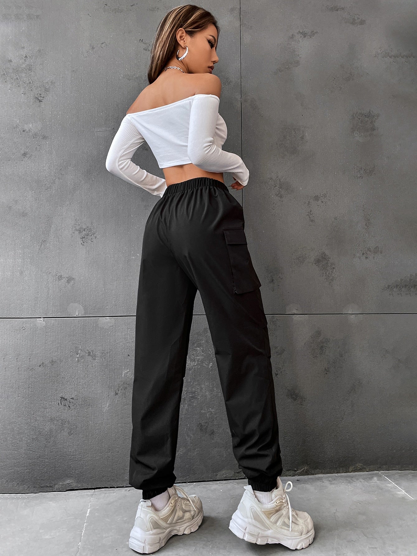 Pantaloni Cargo Dama, Talie Inalta Elastica