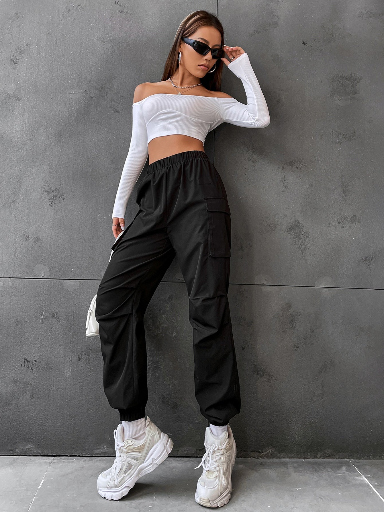 Pantaloni Cargo Dama, Talie Inalta Elastica