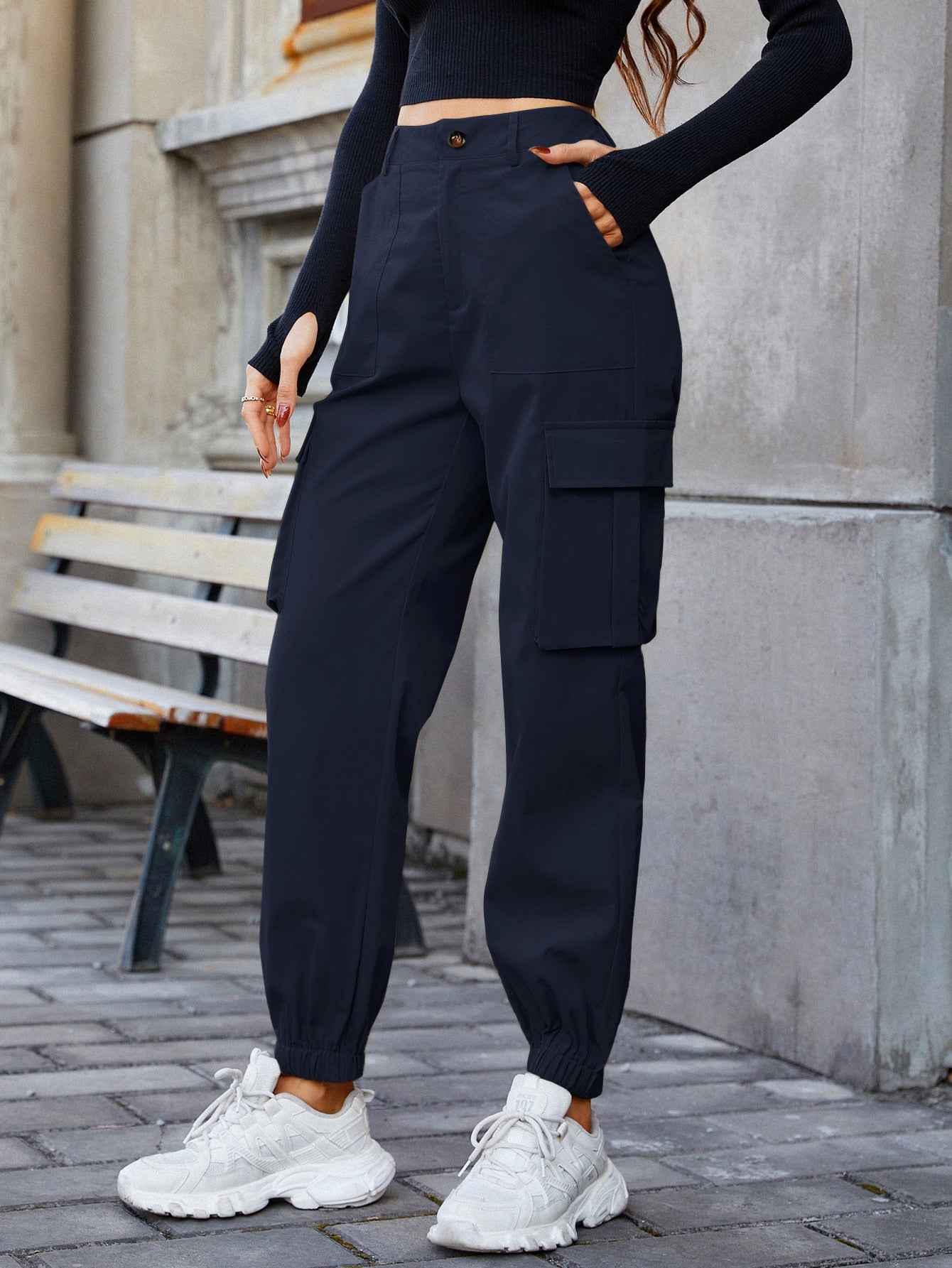 Pantaloni Cargo Dama, Talie Inalta Elastica