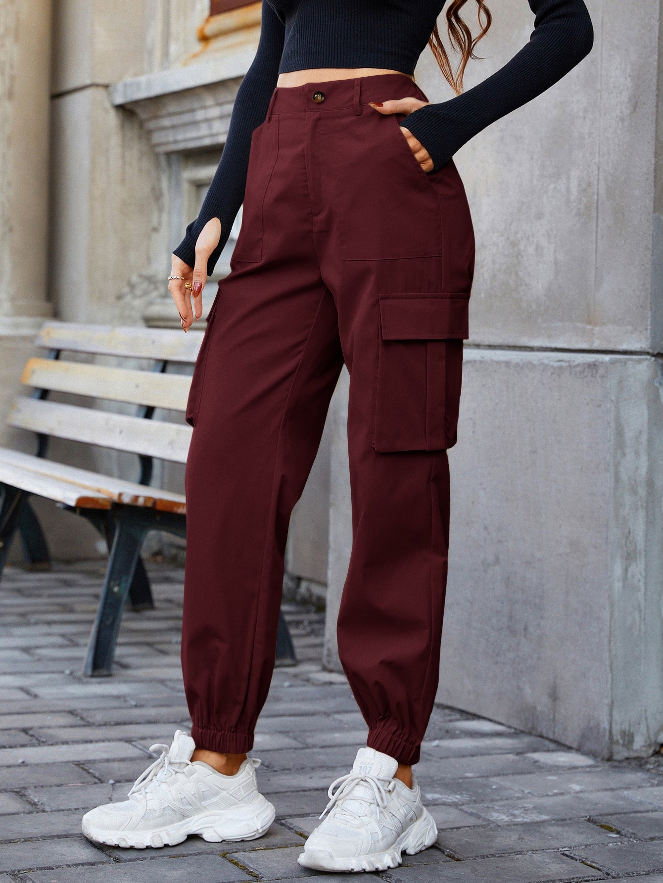Pantaloni Cargo Dama, Talie Inalta Elastica