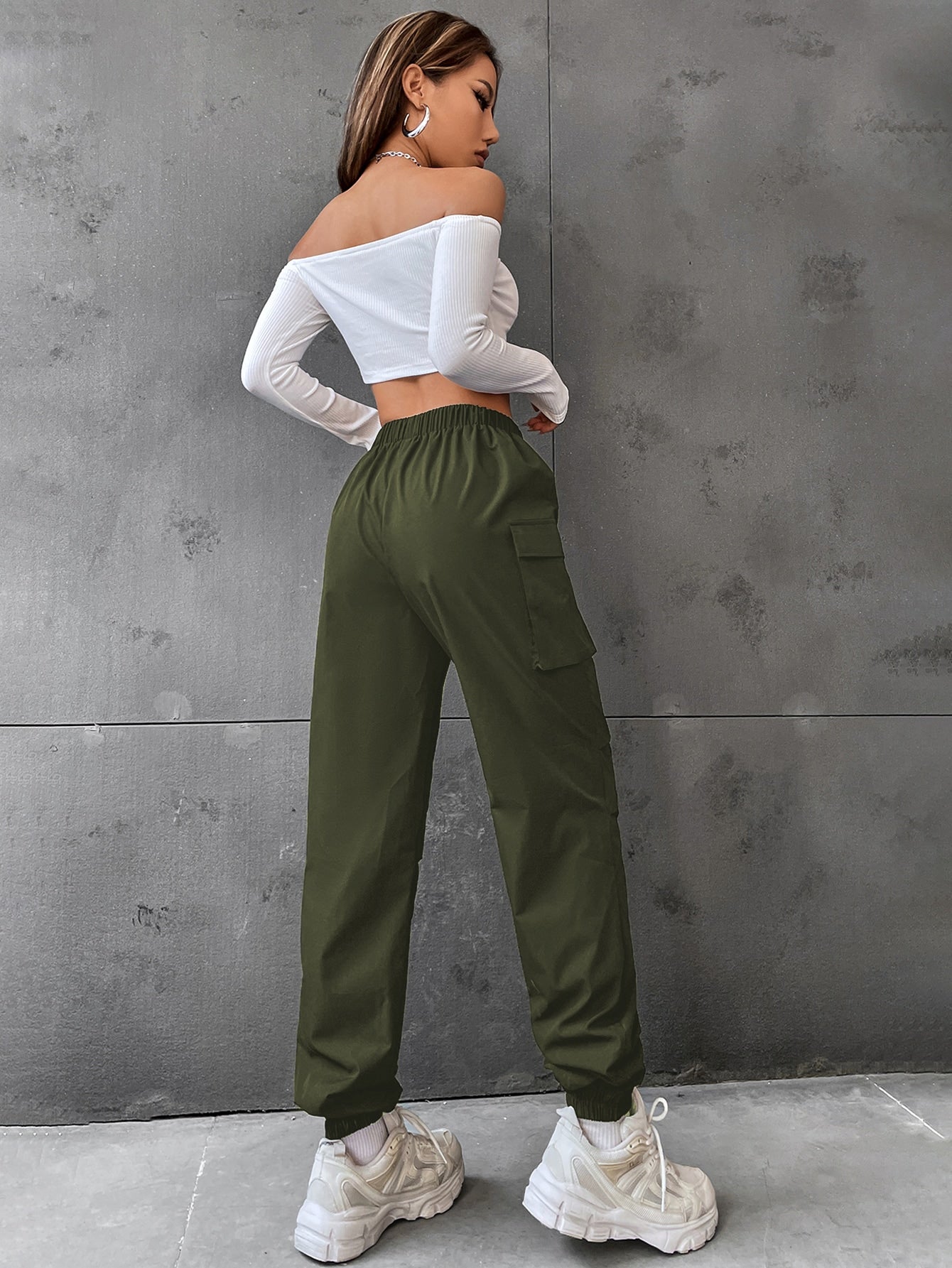 Pantaloni Cargo Dama, Talie Inalta Elastica