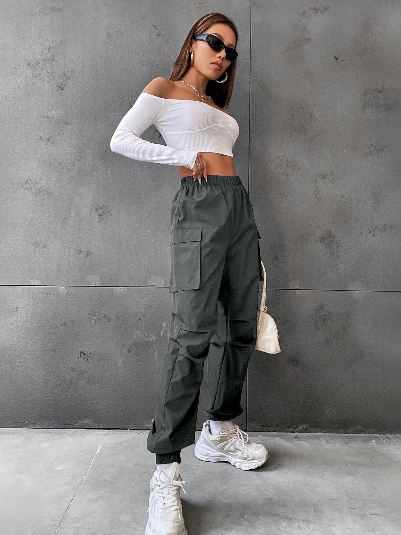 Pantaloni Cargo Dama, Talie Inalta Elastica