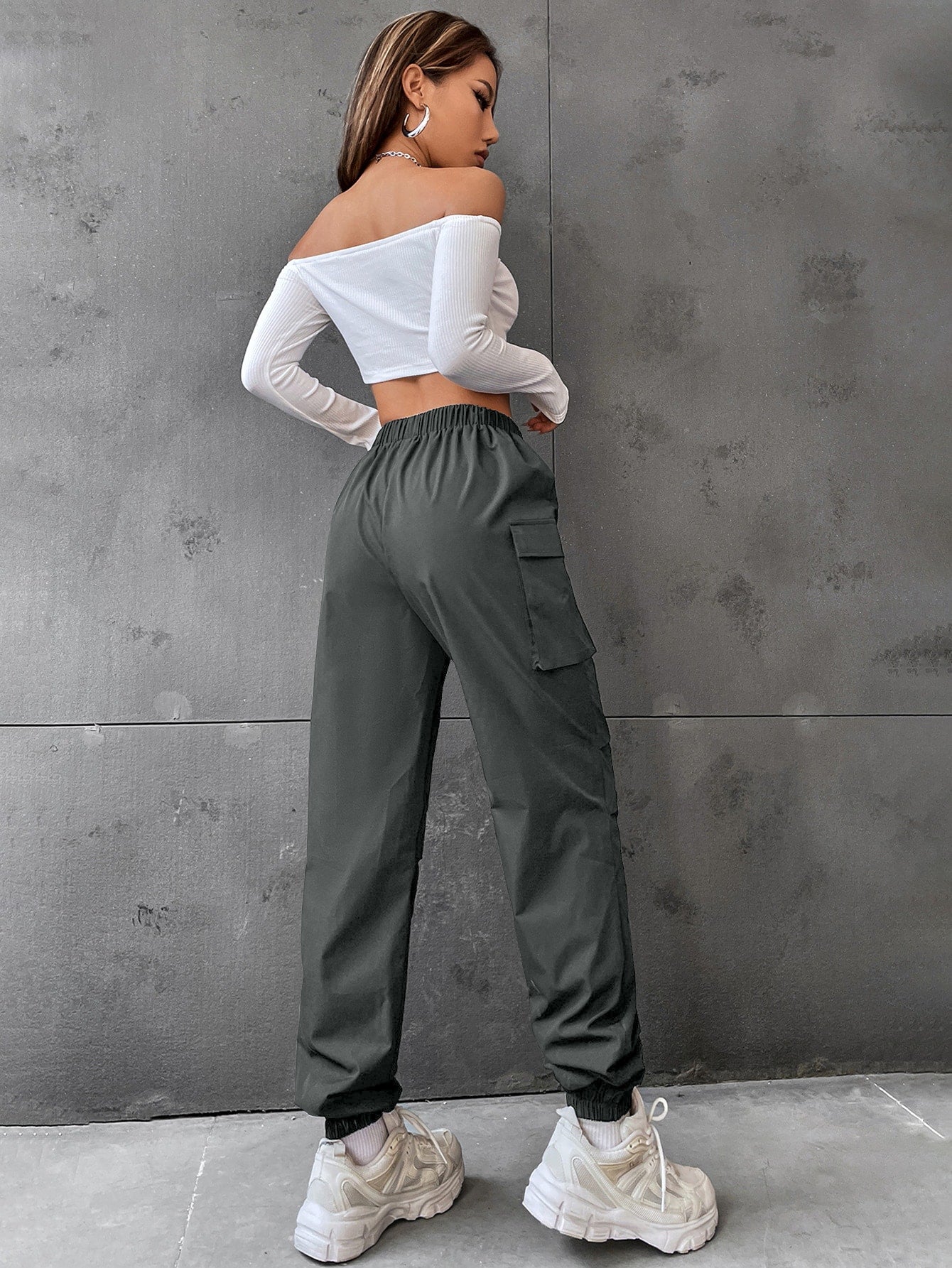 Pantaloni Cargo Dama, Talie Inalta Elastica