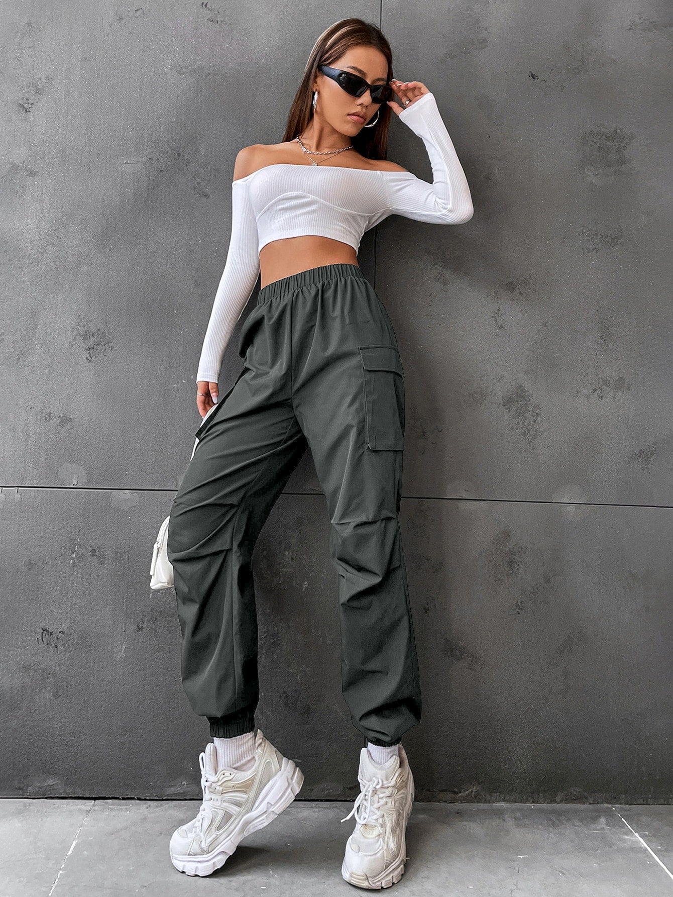 Pantaloni Cargo Dama, Talie Inalta Elastica