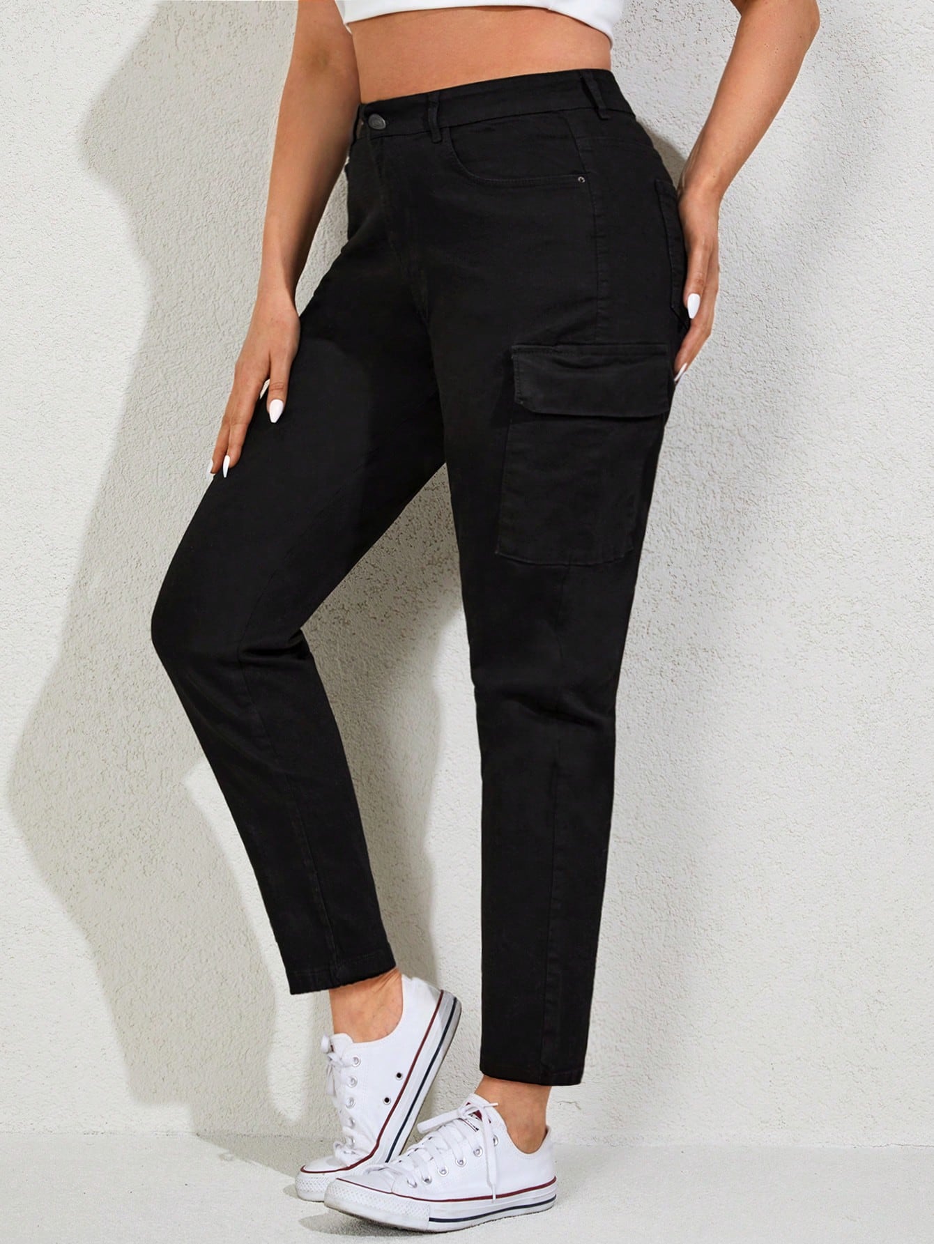 Blugi Cargo, PLUS SIZE, Slim Fit, Talie Inalta