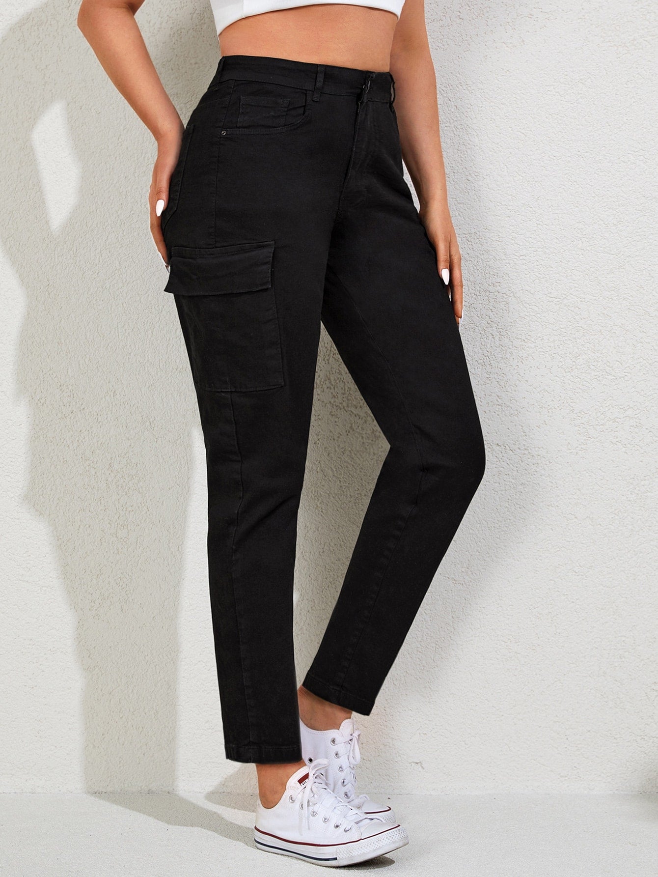 Blugi Cargo, PLUS SIZE, Slim Fit, Talie Inalta