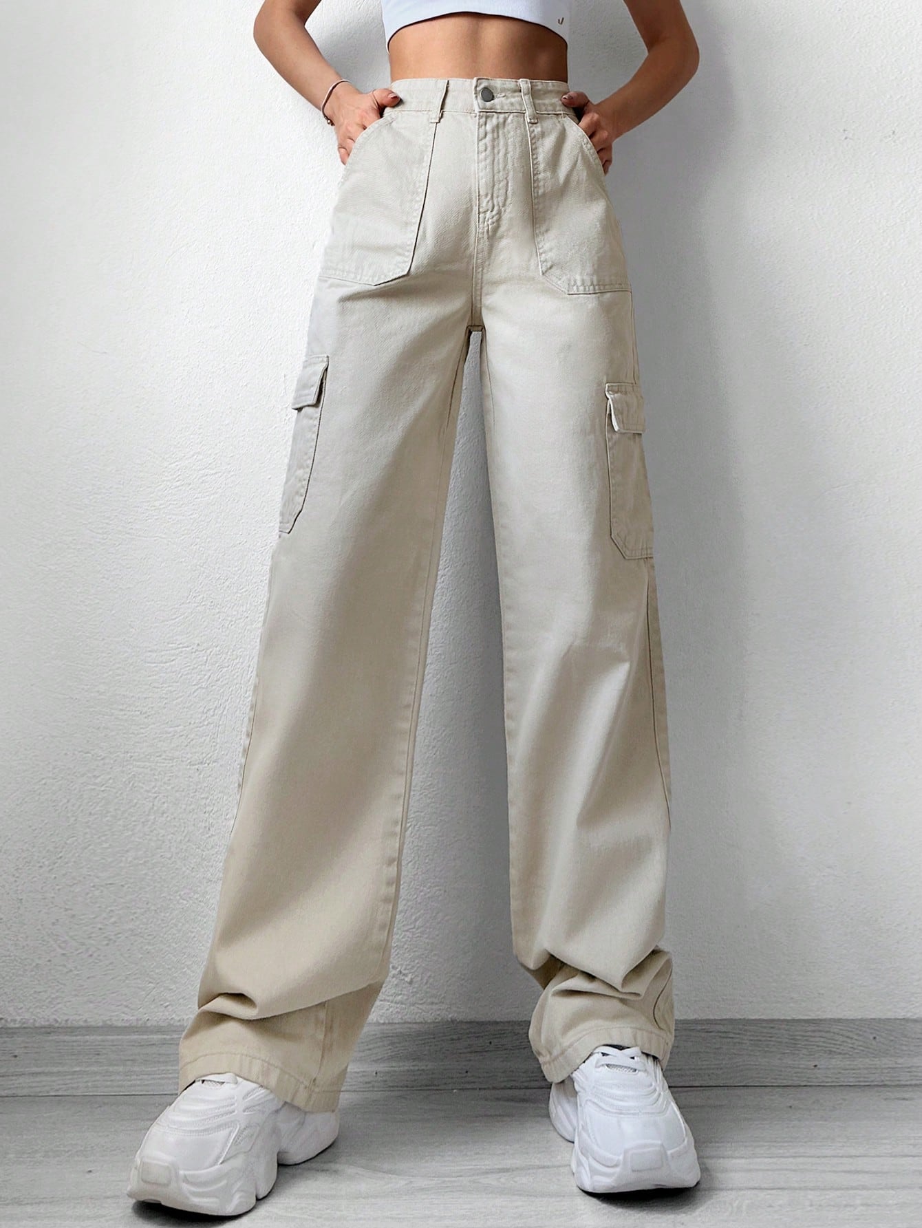 Pantaloni Cargo Dama, Cu Talie Inalta & Croiala Dreapta