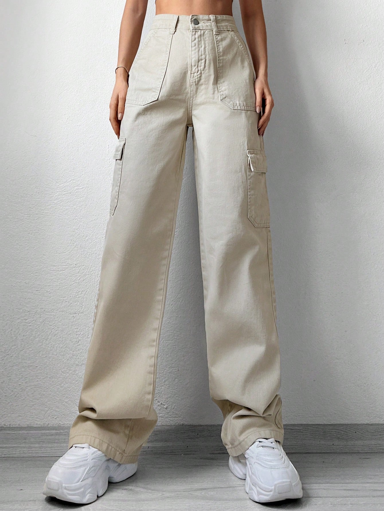 Pantaloni Cargo Dama, Cu Talie Inalta & Croiala Dreapta