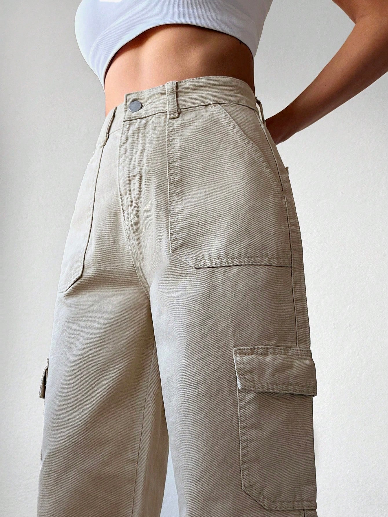 Pantaloni Cargo Dama, Cu Talie Inalta & Croiala Dreapta