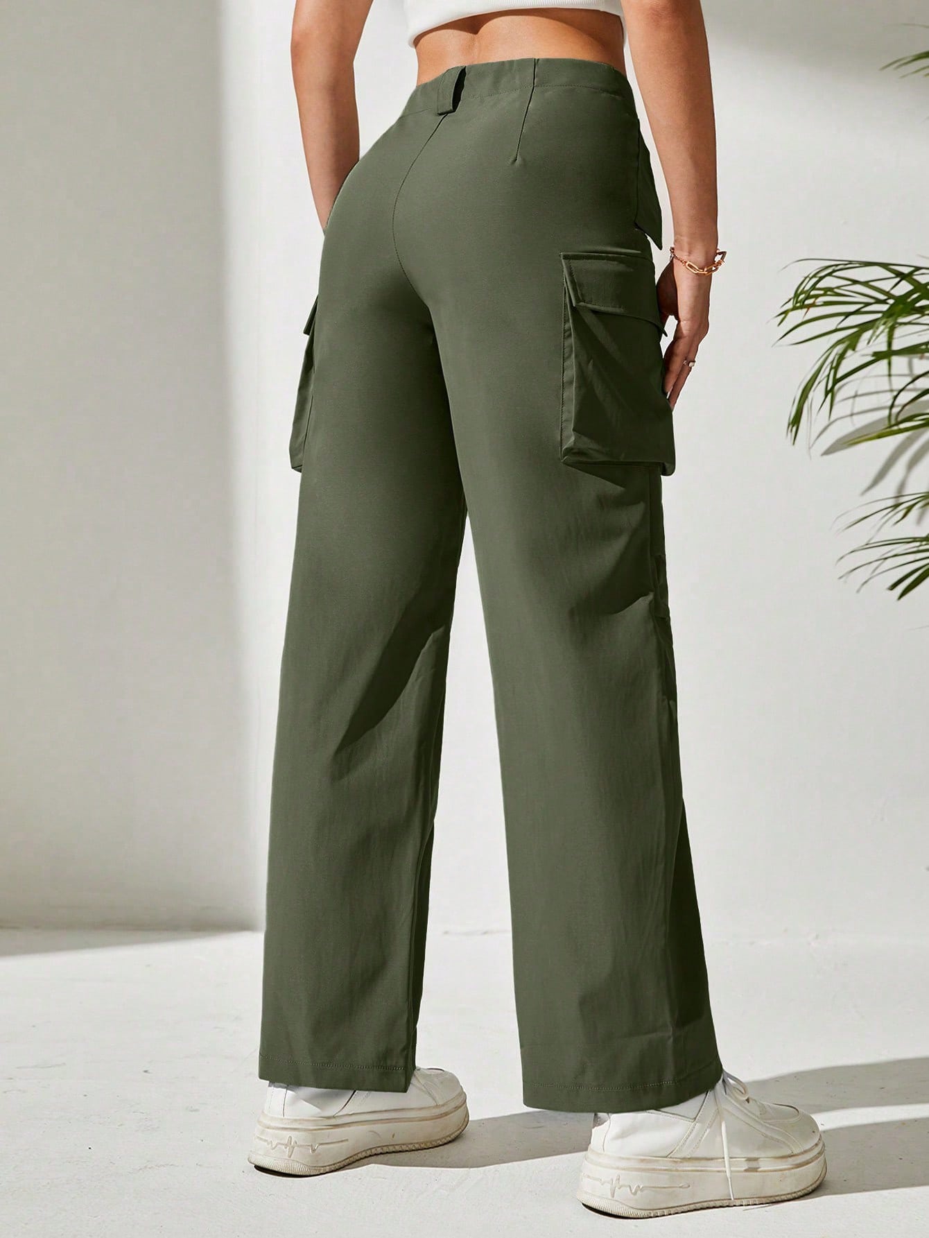 Pantaloni Cargo, Cu talie Inalta & Snur In Talie