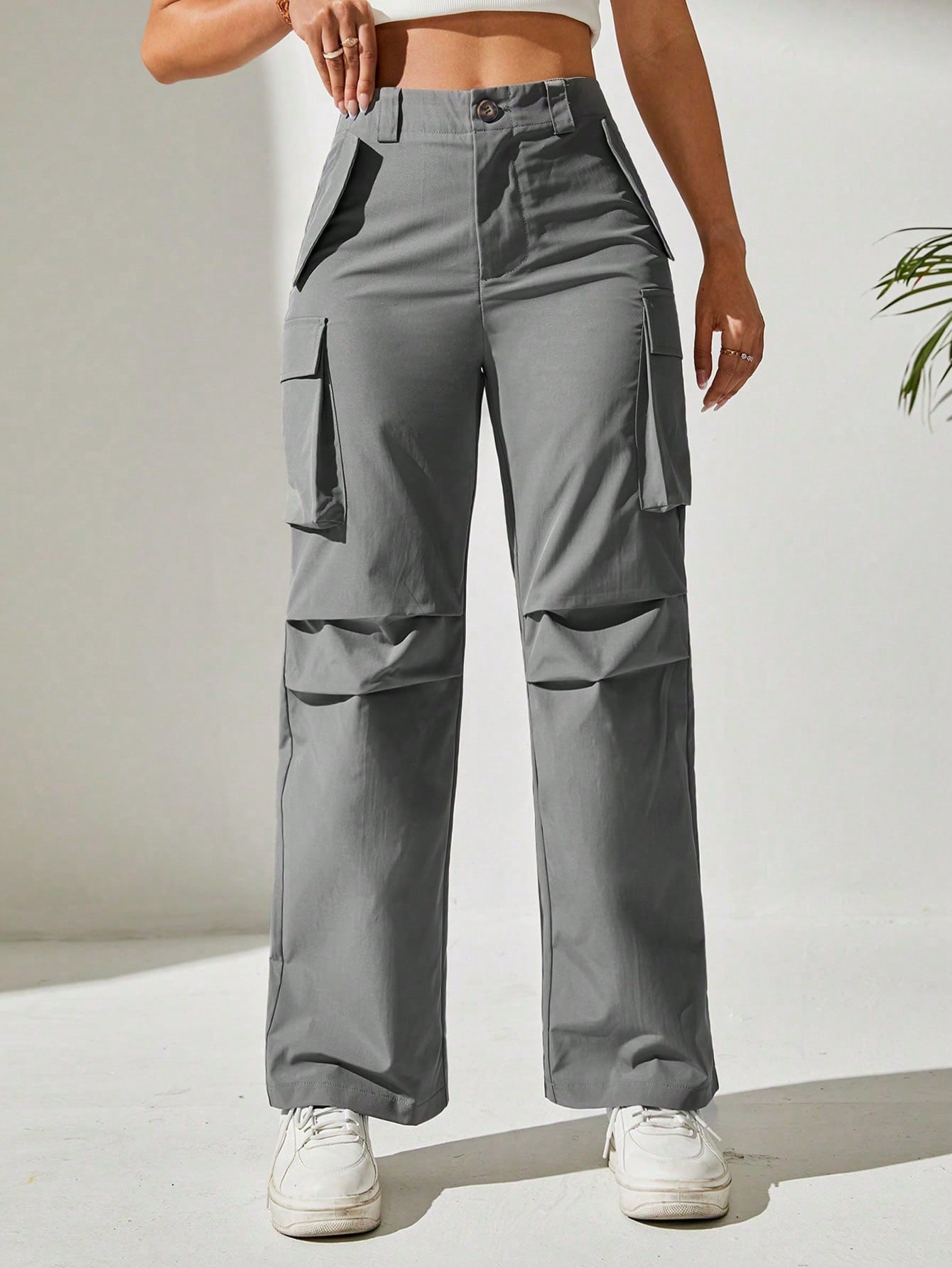 Pantaloni Cargo, Cu talie Inalta & Snur In Talie