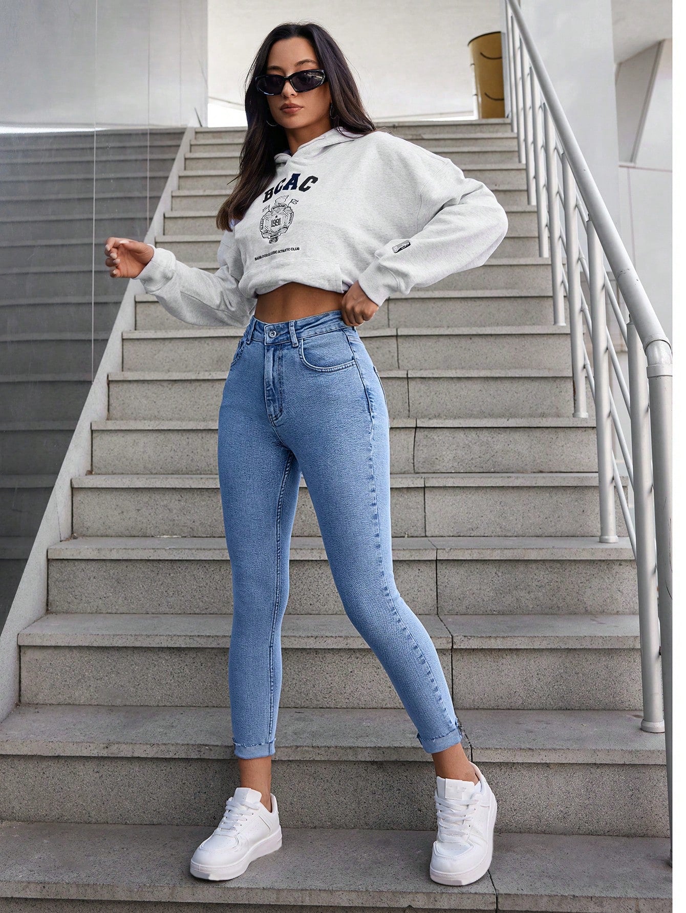 Blugi Dama, Croiala Inalta, Slim-Fit, Tiv Nefinisa