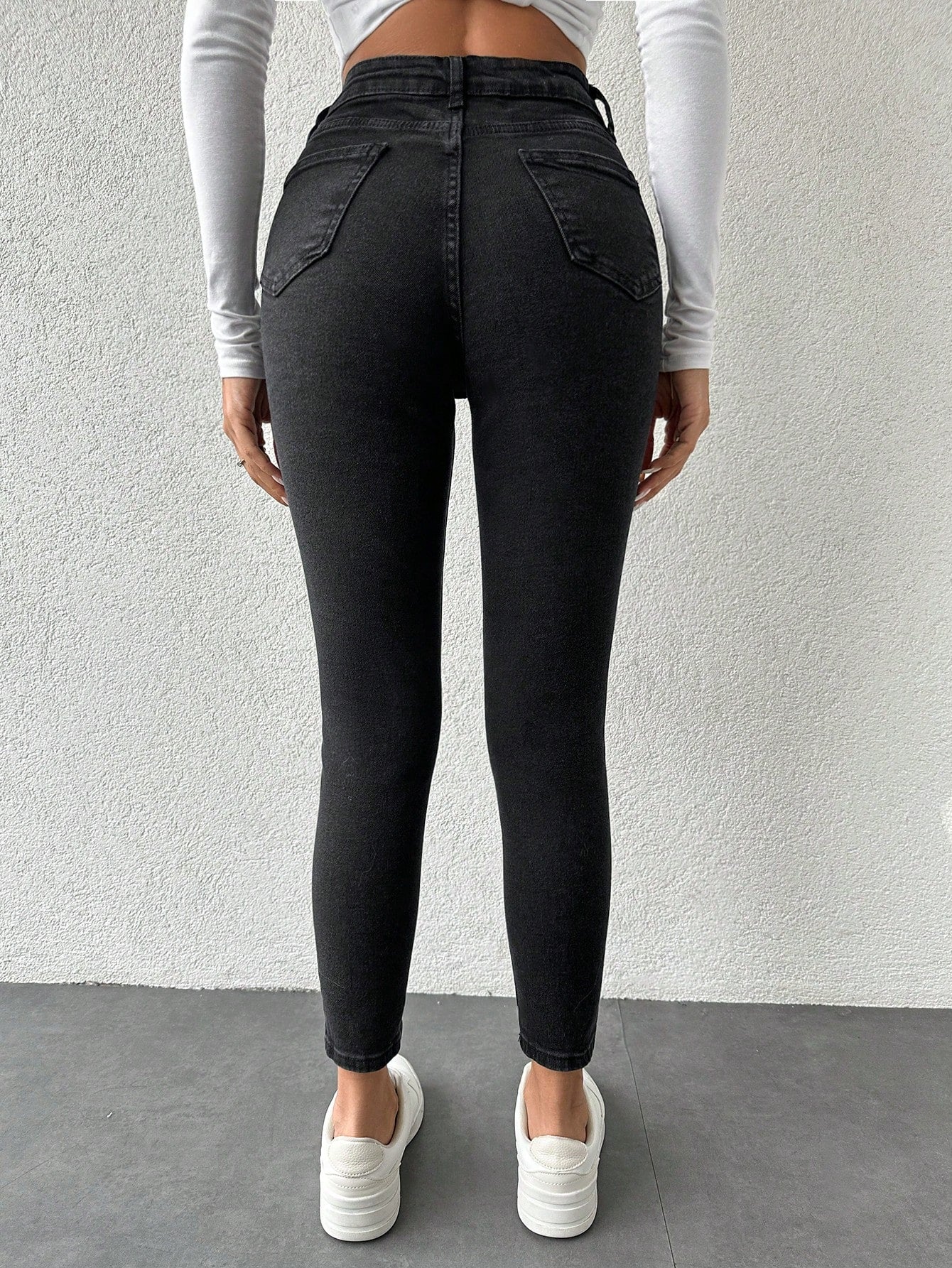 Blugi Dama, Croiala Inalta, Slim-Fit, Cu Rupturi