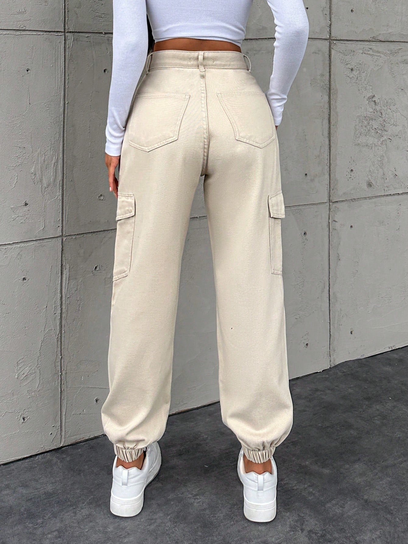 Pantaloni Cargo Dama, Croiala Slim Fit, Talie Inalta