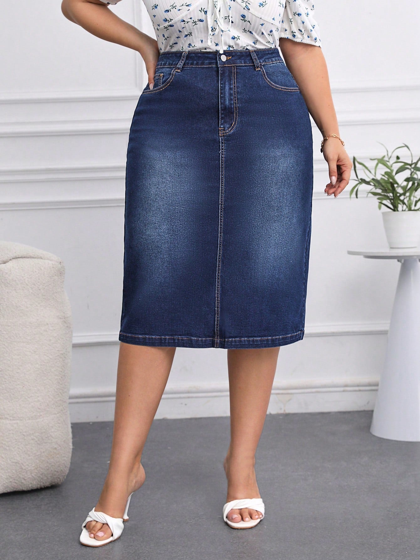 Fusta Dama, PLUS SIZE, Talie Inalta, Cu Buzunare