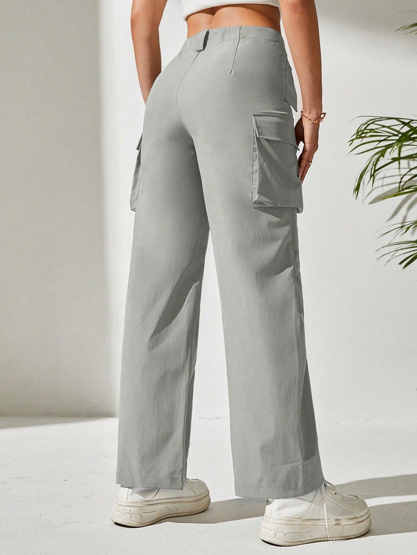 Pantaloni Cargo, Cu talie Inalta & Snur In Talie