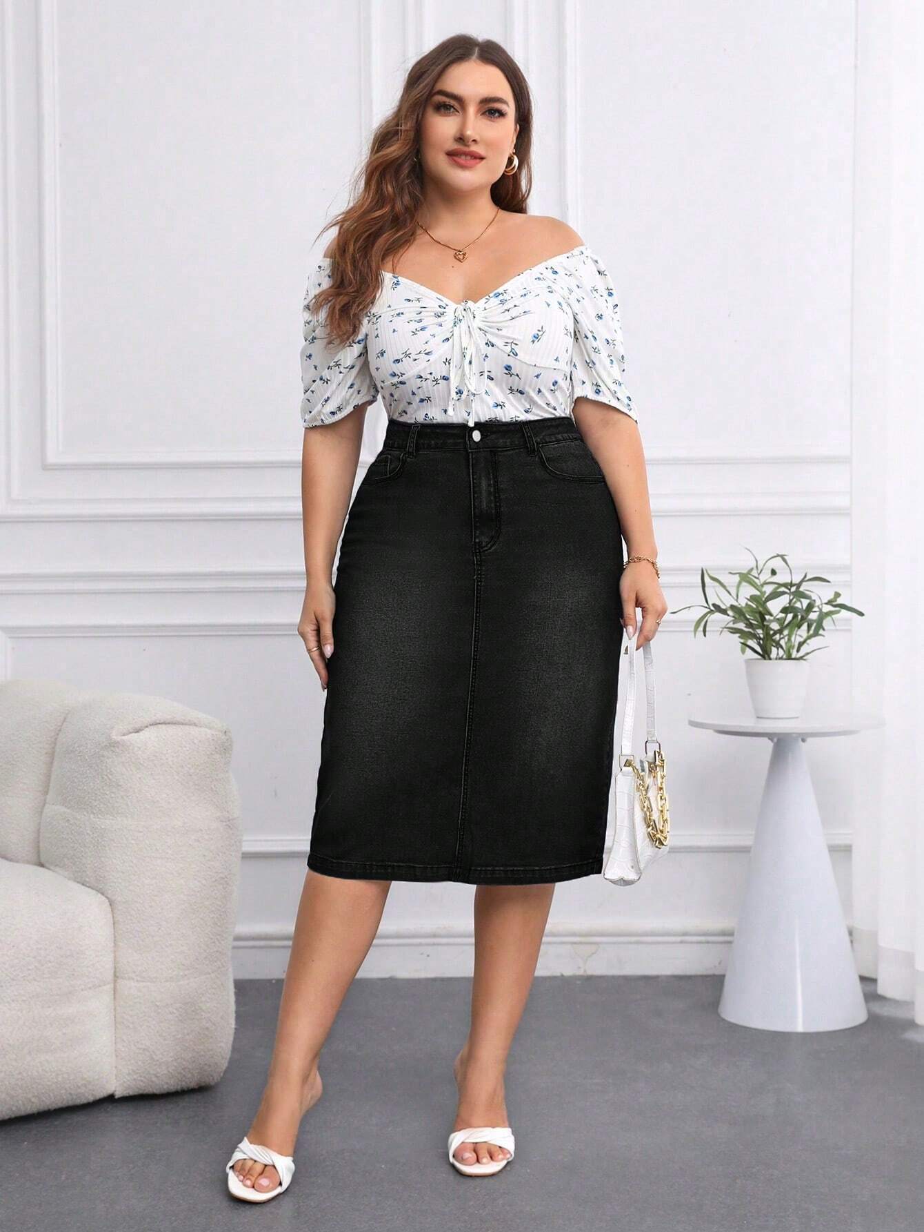 Fusta Dama, PLUS SIZE, Talie Inalta, Cu Buzunare