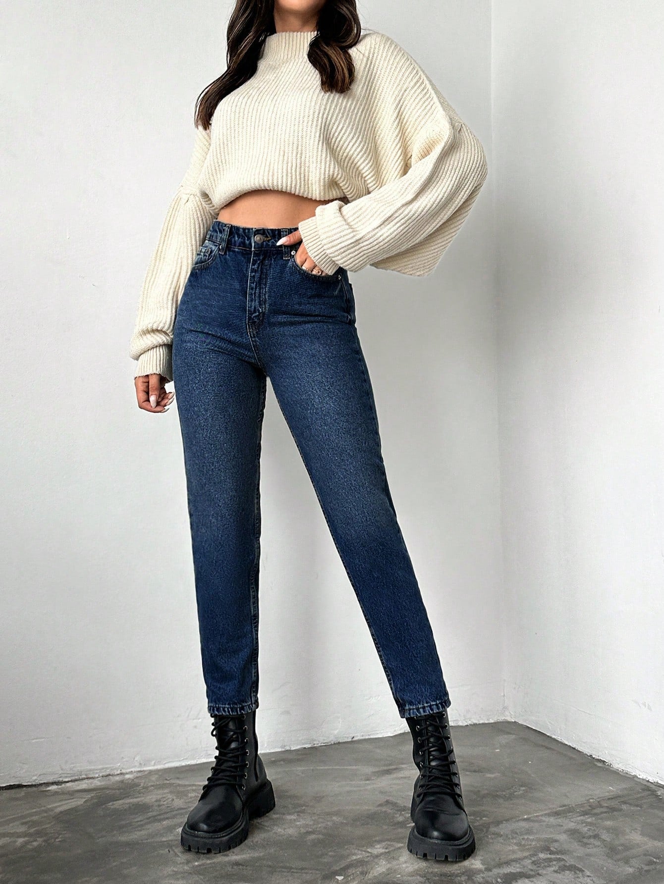 Blugi dama, Cropped, Talie Inalta, Croiala Slim-Fit