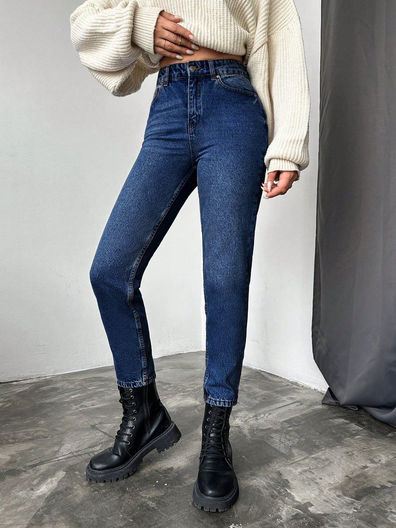 Blugi dama, Cropped, Talie Inalta, Croiala Slim-Fit
