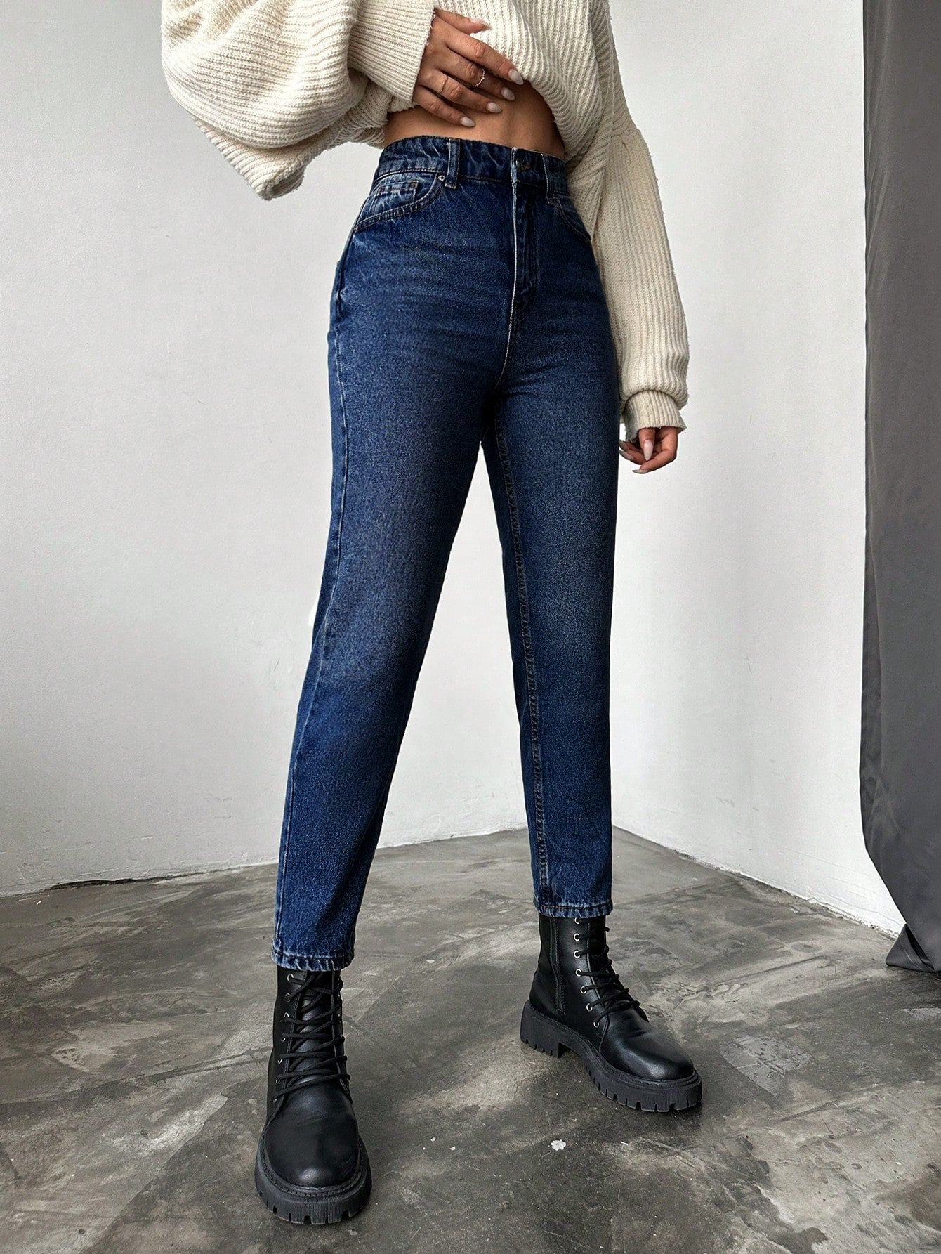 Blugi dama, Cropped, Talie Inalta, Croiala Slim-Fit
