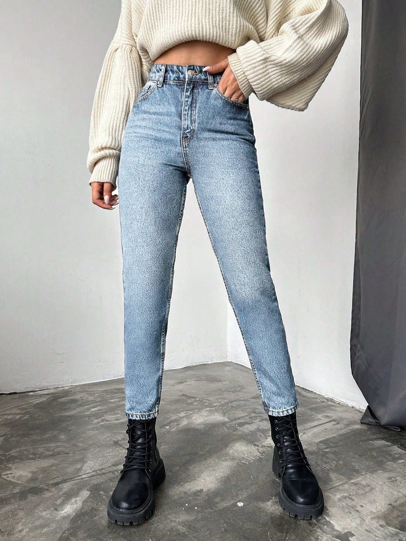 Blugi dama, Cropped, Talie Inalta, Croiala Slim-Fit