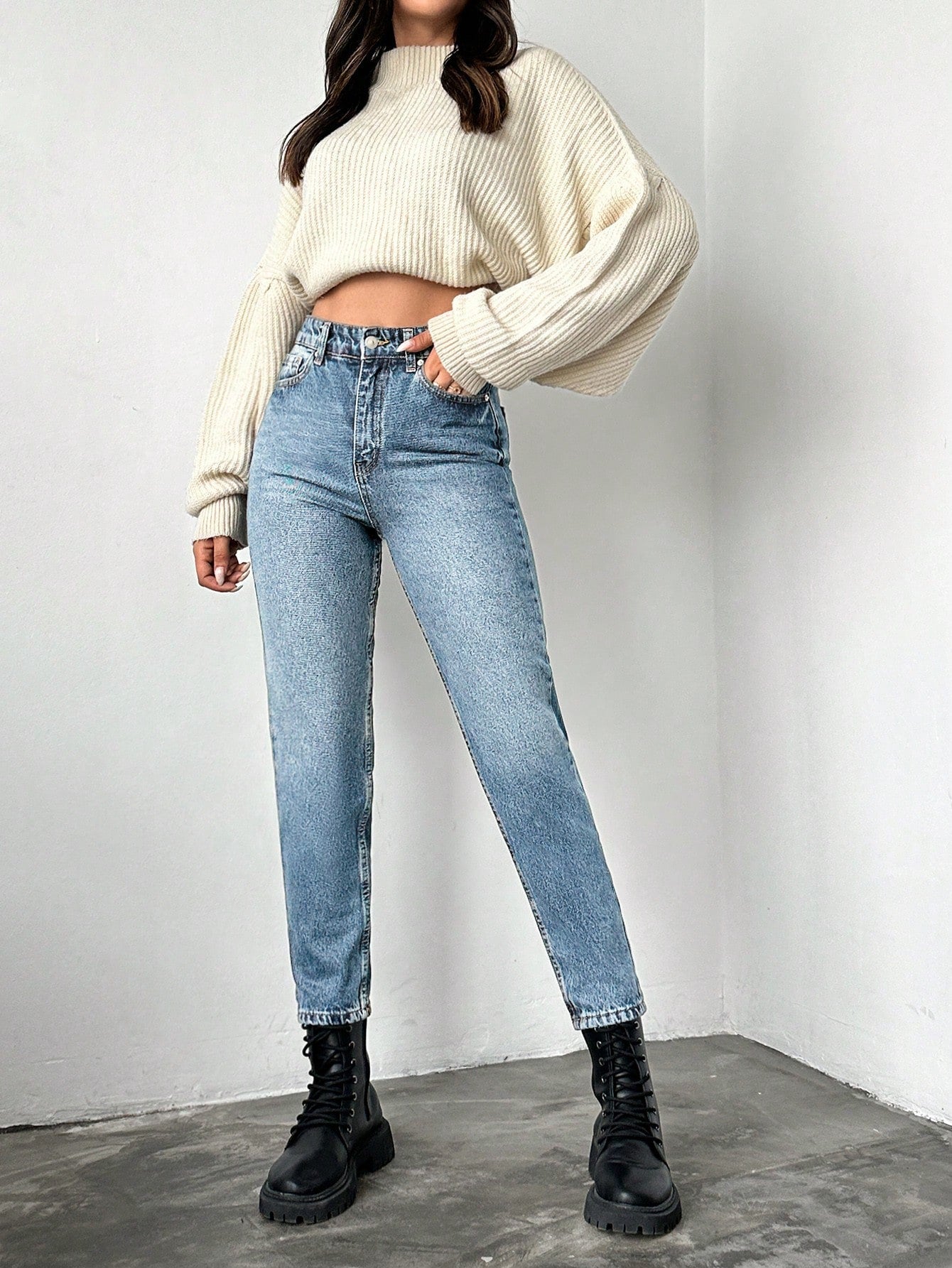 Blugi dama, Cropped, Talie Inalta, Croiala Slim-Fit