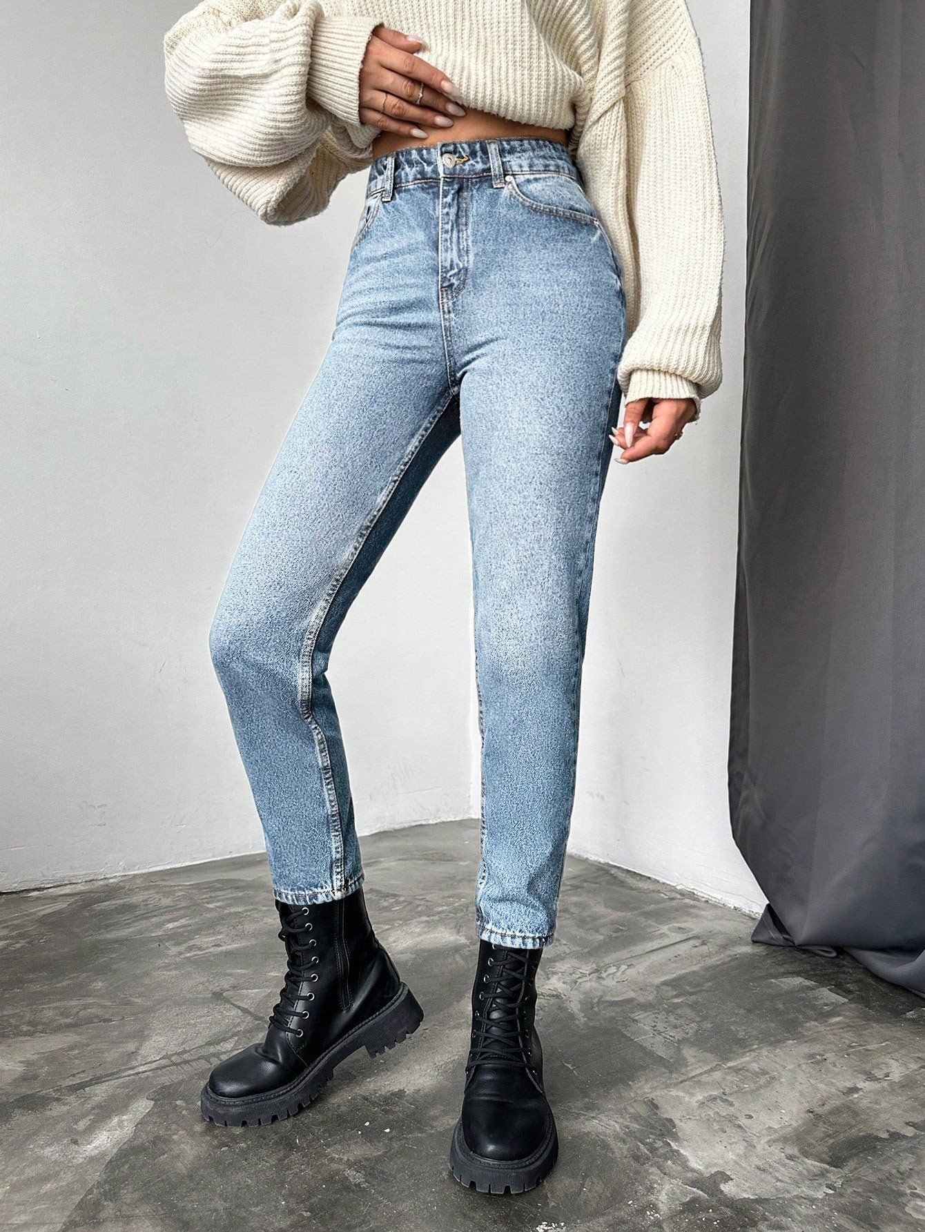 Blugi dama, Cropped, Talie Inalta, Croiala Slim-Fit