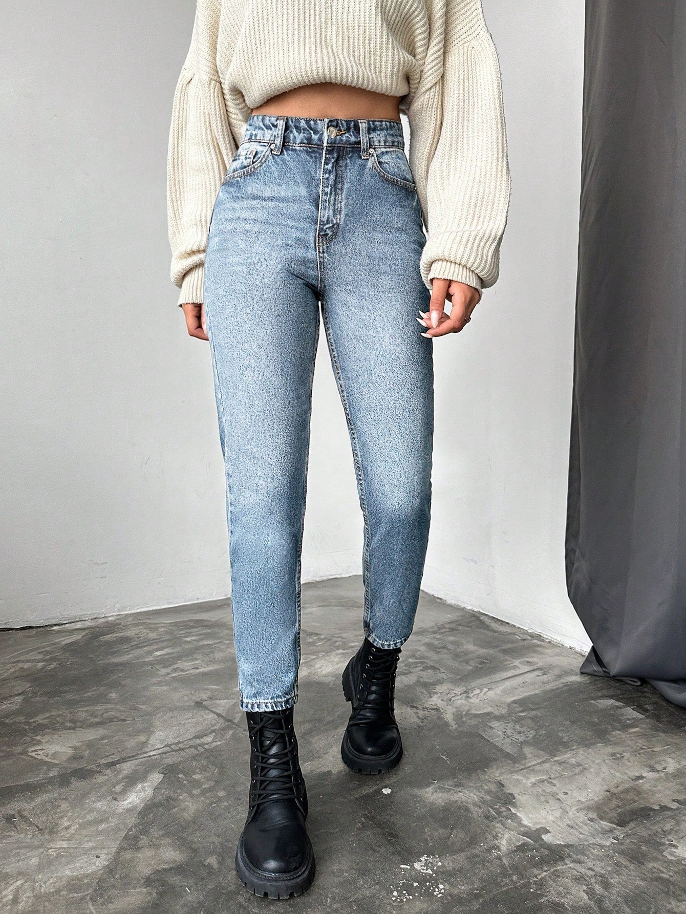 Blugi dama, Cropped, Talie Inalta, Croiala Slim-Fit