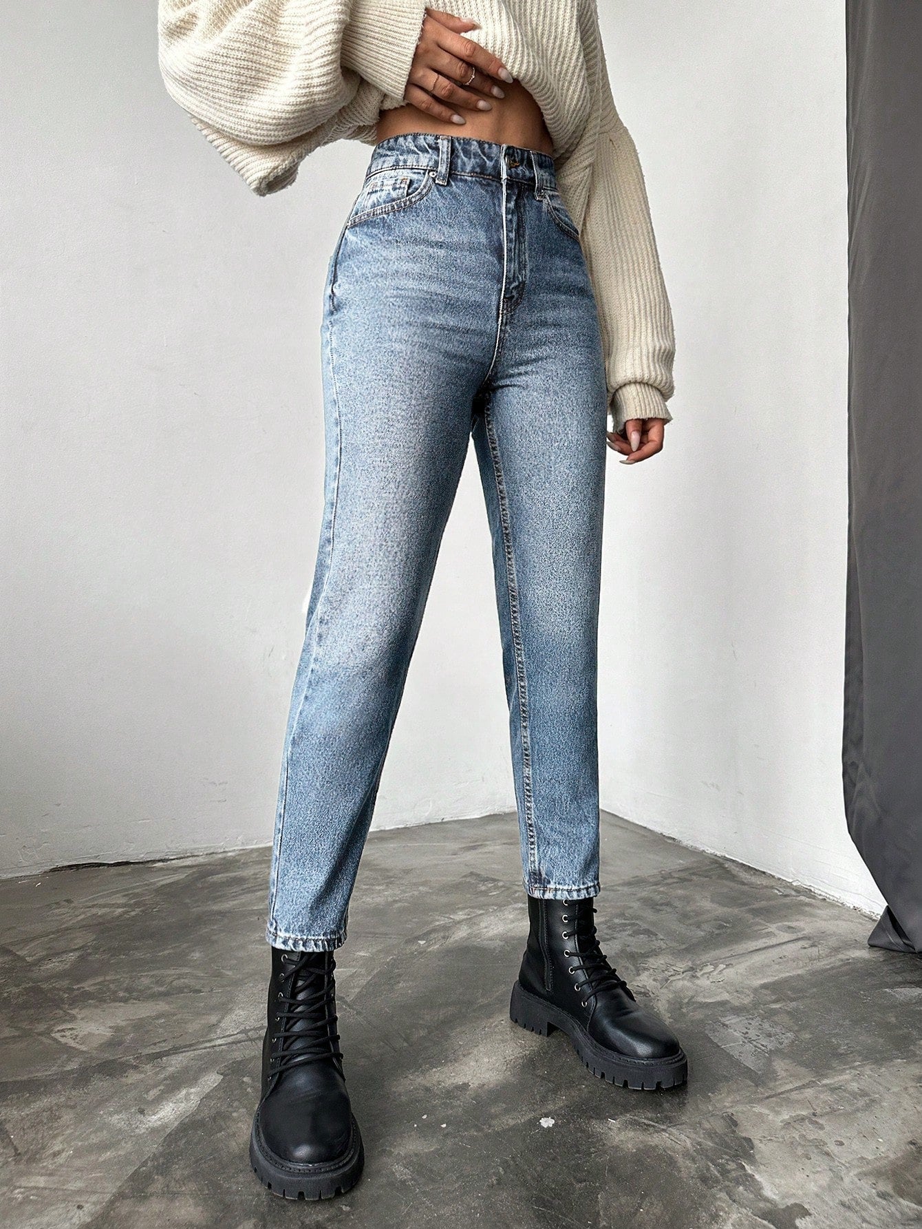 Blugi dama, Cropped, Talie Inalta, Croiala Slim-Fit