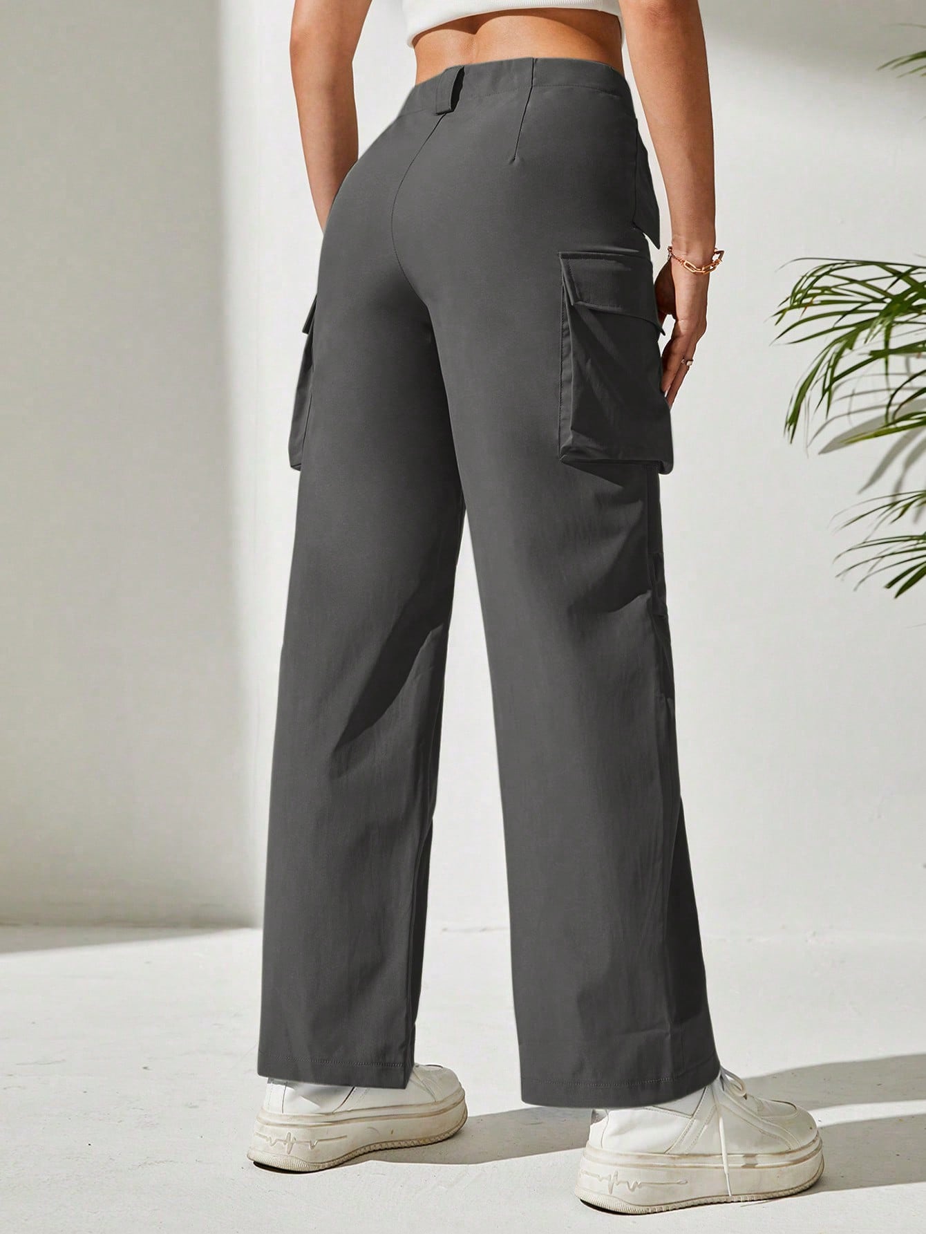 Pantaloni Cargo, Cu talie Inalta & Snur In Talie