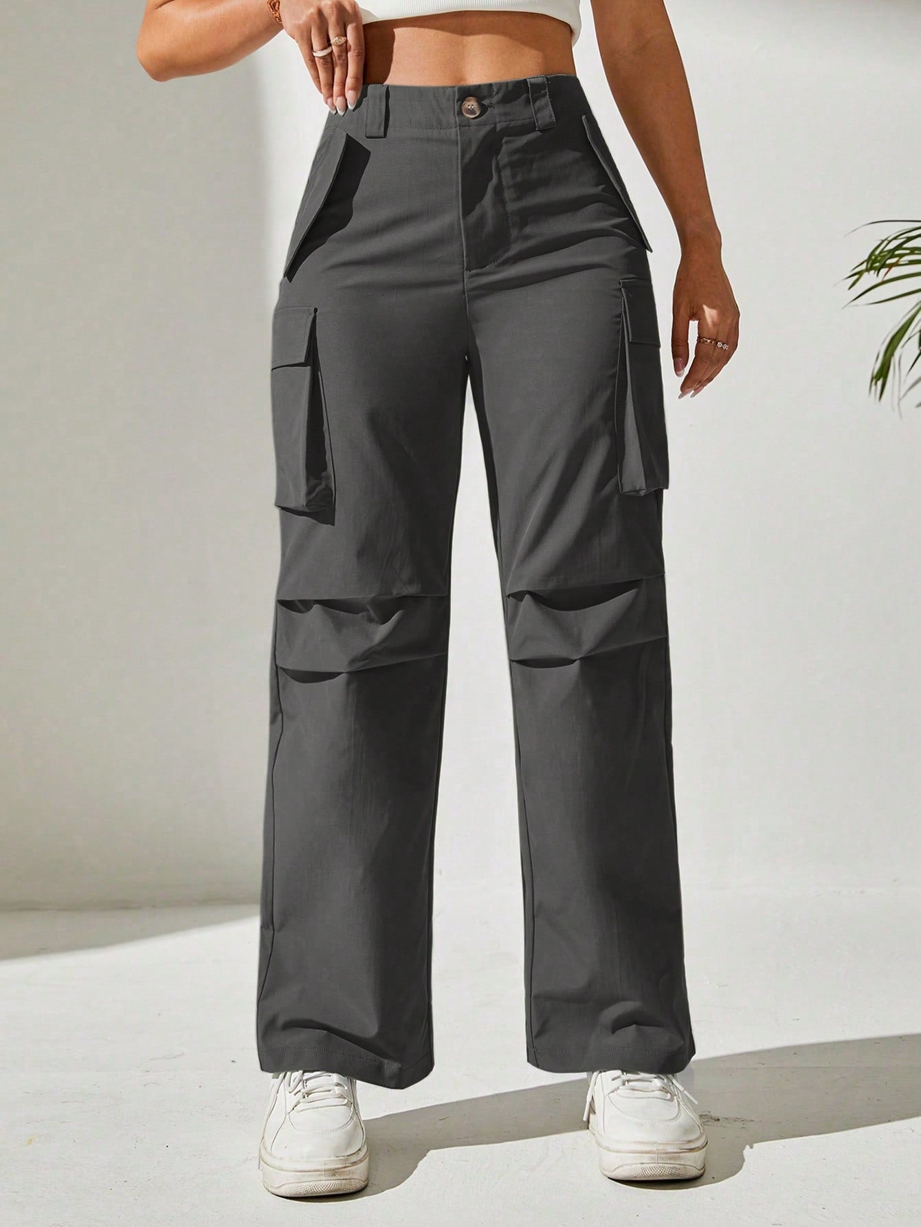 Pantaloni Cargo, Cu talie Inalta & Snur In Talie