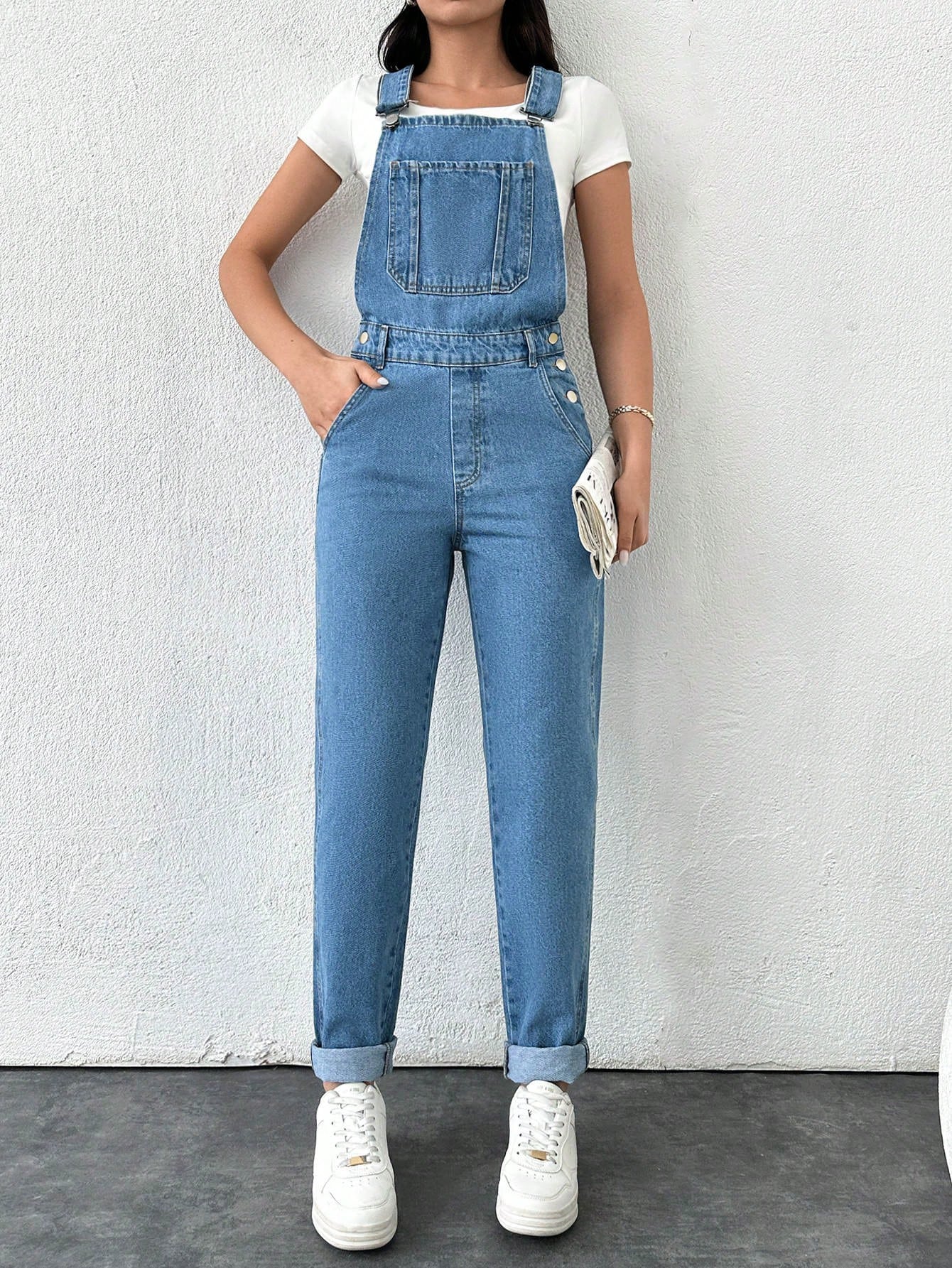 Salopeta Dama, Denim, Cu Bretele, Croiala Slim Fit