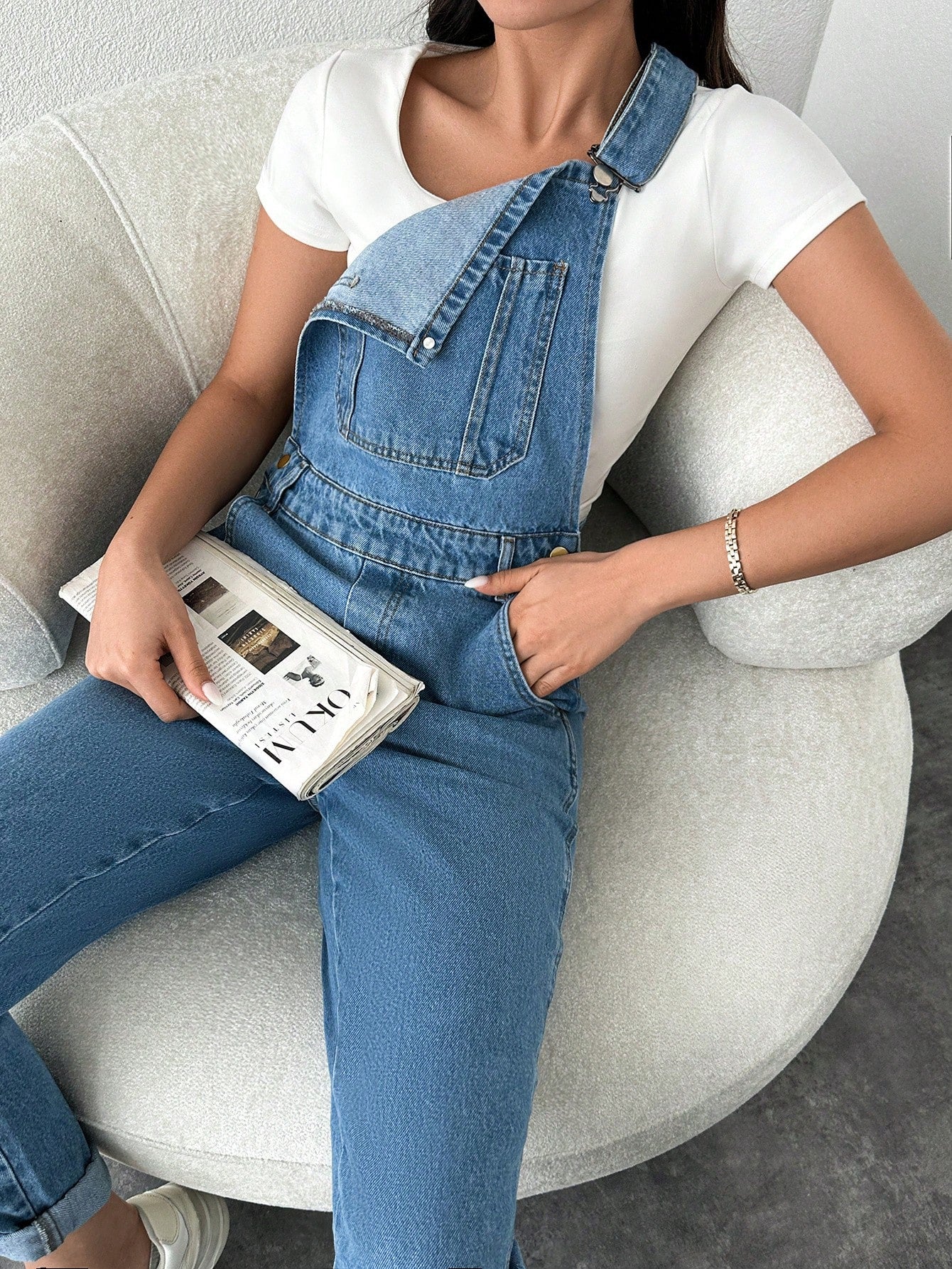 Salopeta Dama, Denim, Cu Bretele, Croiala Slim Fit