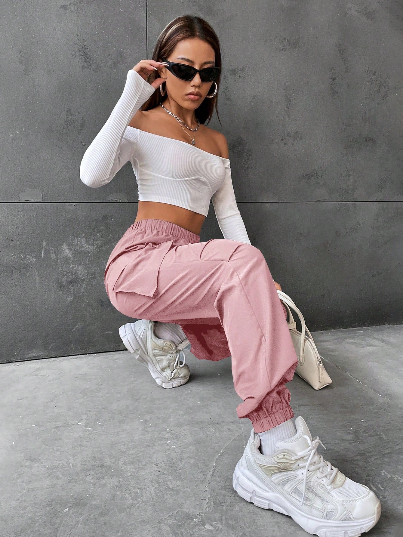Pantaloni Cargo Dama, Talie Inalta Elastica