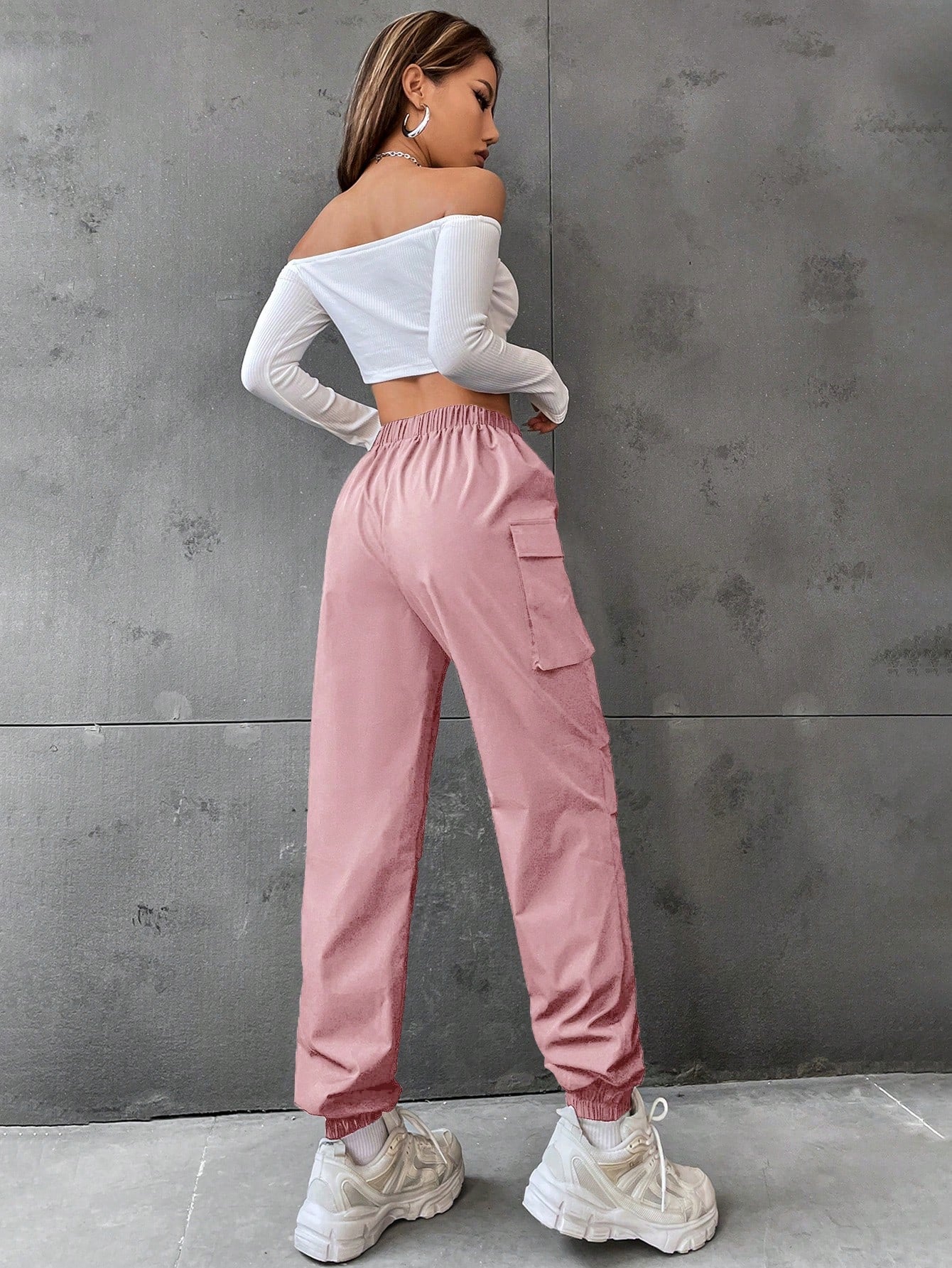 Pantaloni Cargo Dama, Talie Inalta Elastica