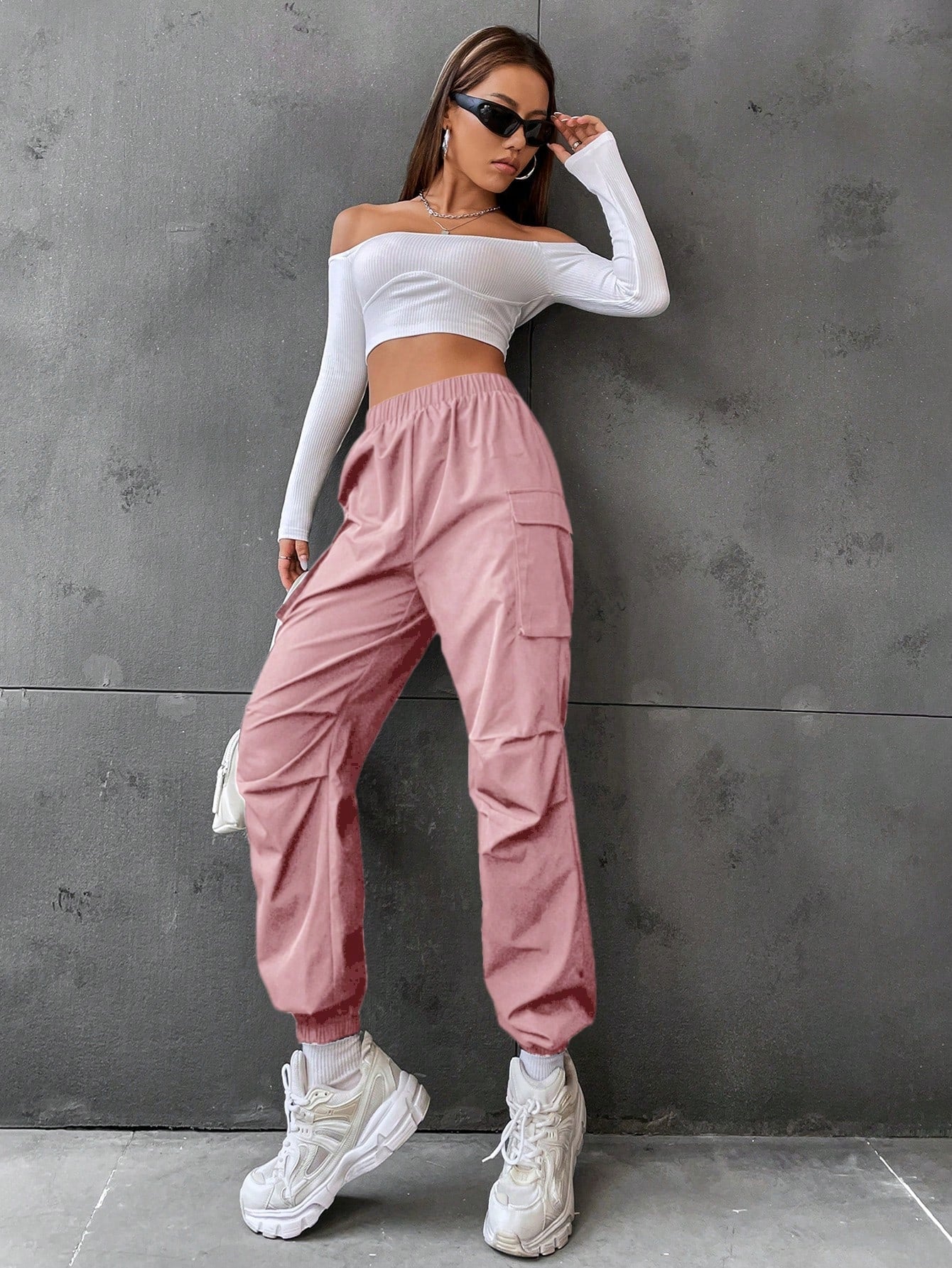 Pantaloni Cargo Dama, Talie Inalta Elastica