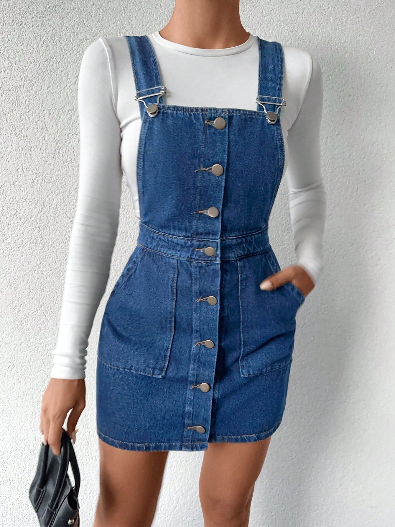 Salopeta Dama, Rochie Scurta, Cu Bretele, Croiala Lejera