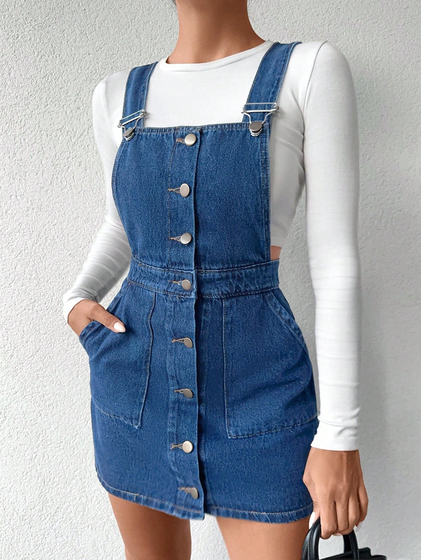 Salopeta Dama, Rochie Scurta, Cu Bretele, Croiala Lejera