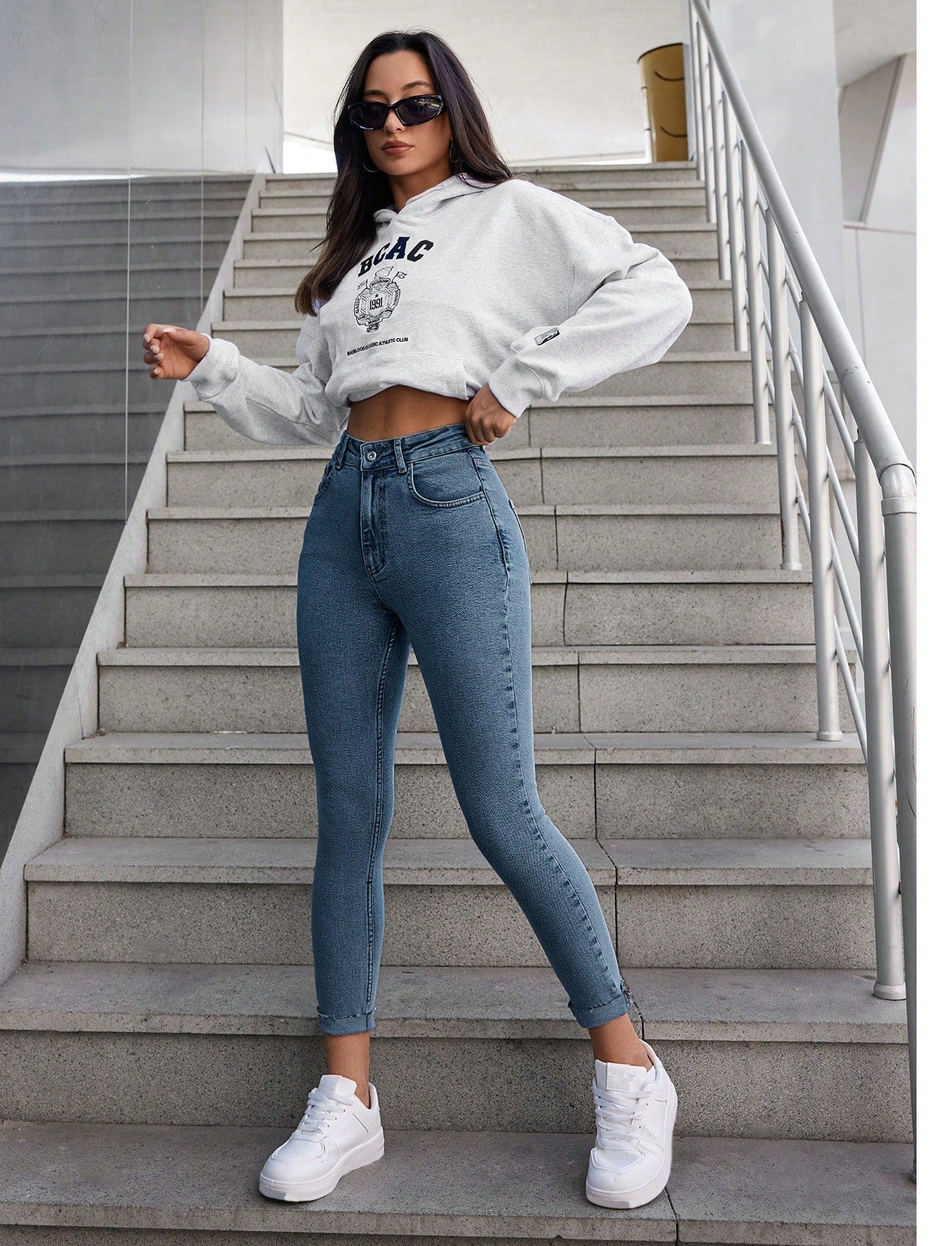 Blugi Dama, Croiala Inalta, Slim-Fit, Tiv Nefinisa