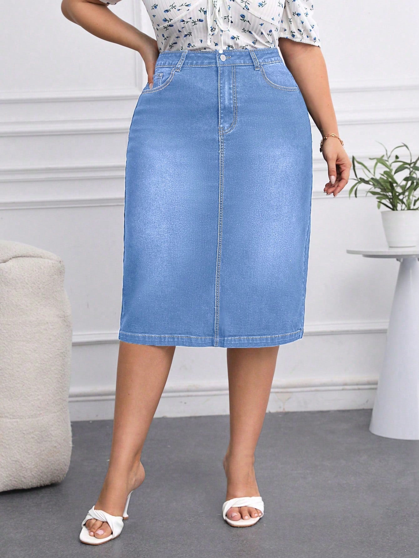 Fusta Dama, PLUS SIZE, Talie Inalta, Cu Buzunare