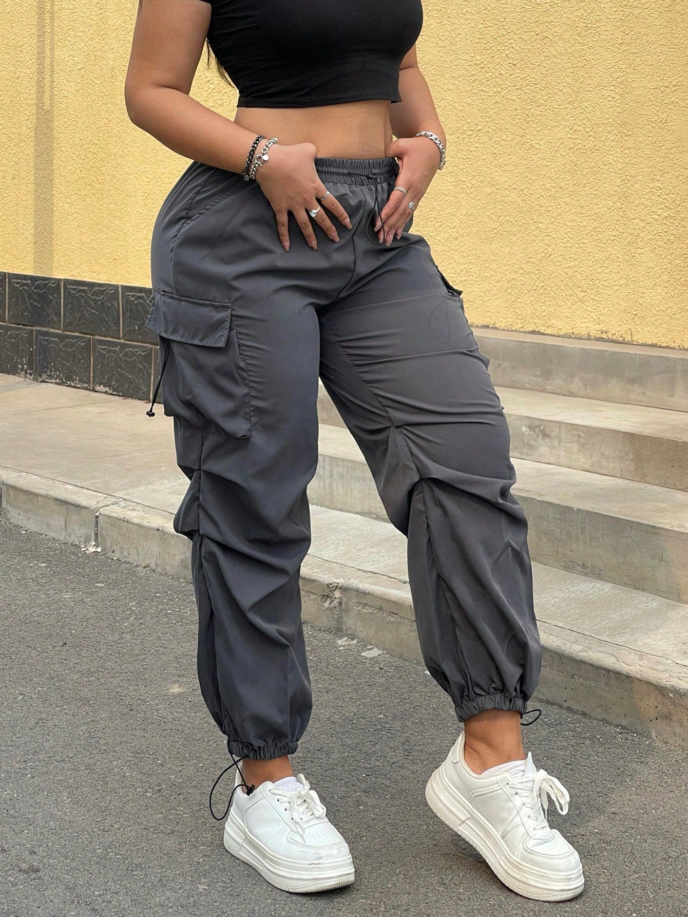 Pantaloni Cargo, PLUS SIZE, Slim Fit, Talie Inalta