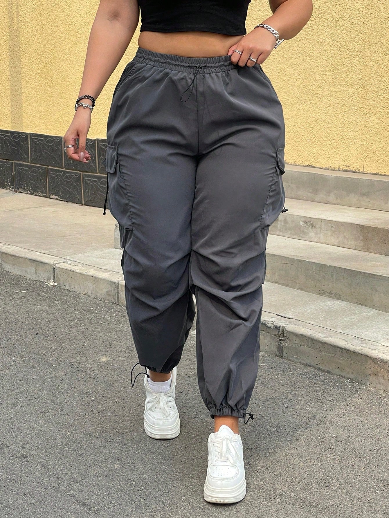 Pantaloni Cargo, PLUS SIZE, Slim Fit, Talie Inalta