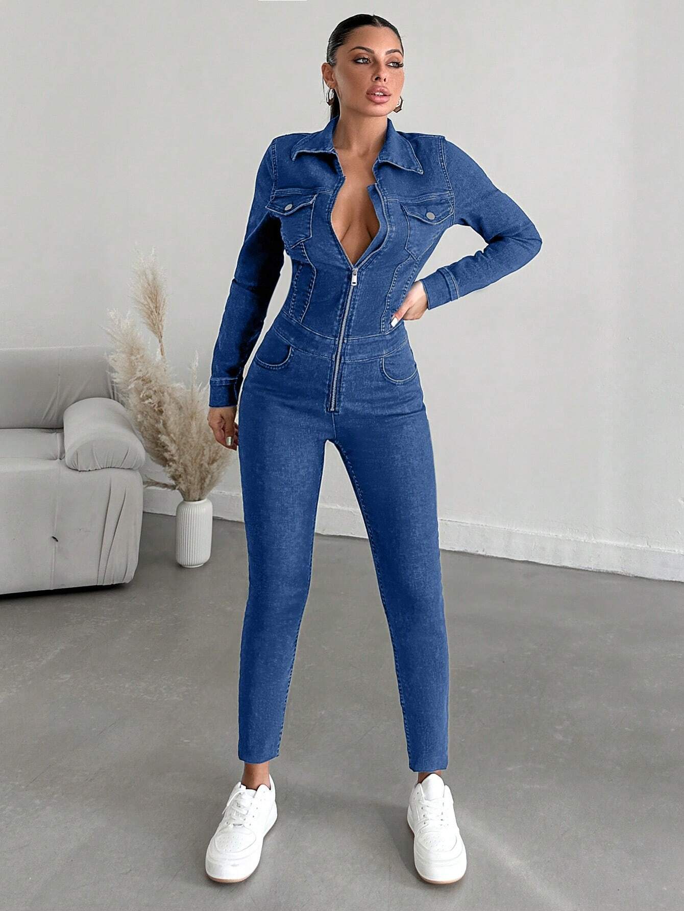 Salopeta Dama, Croiala Slim Fit, Cu Maneca Lunga Si fermoar