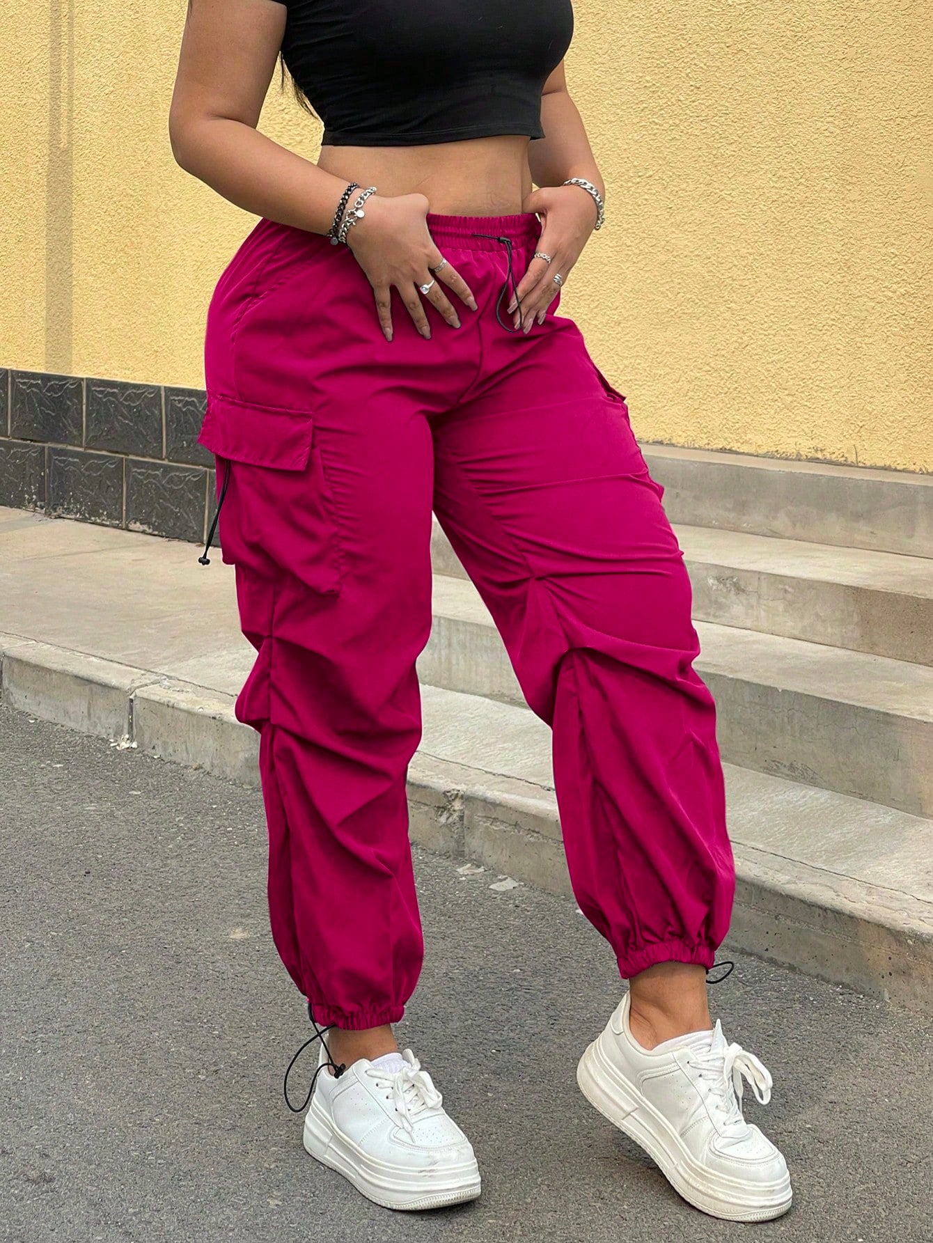 Pantaloni Cargo, PLUS SIZE, Slim Fit, Talie Inalta