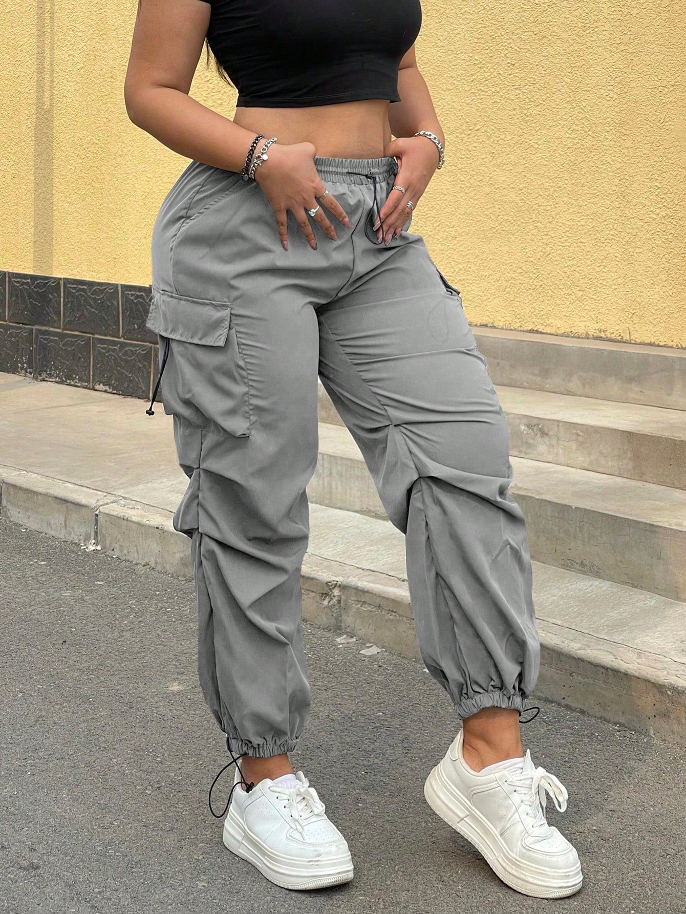 Pantaloni Cargo, PLUS SIZE, Slim Fit, Talie Inalta