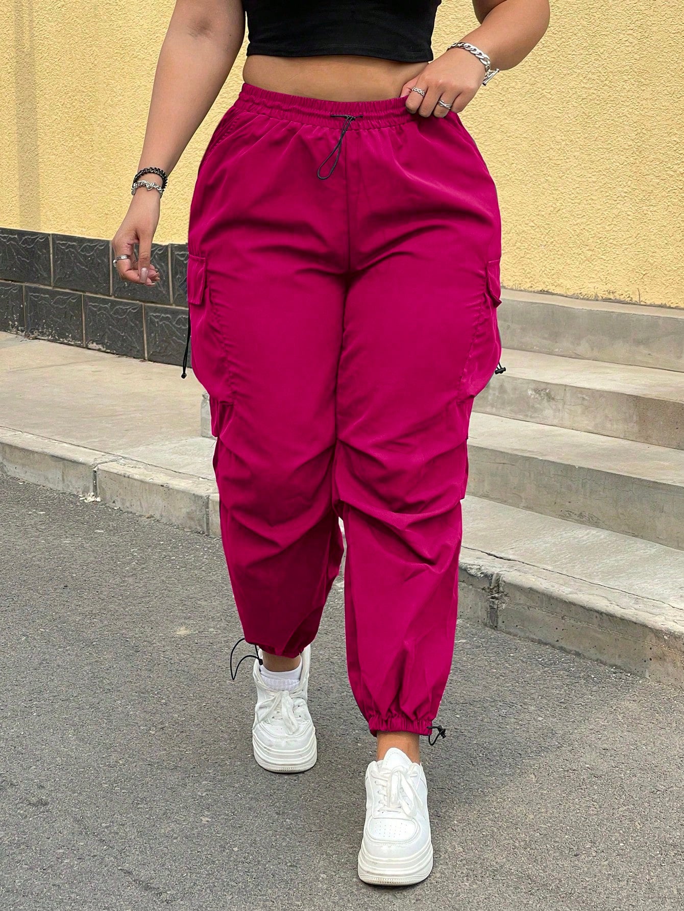 Pantaloni Cargo, PLUS SIZE, Slim Fit, Talie Inalta